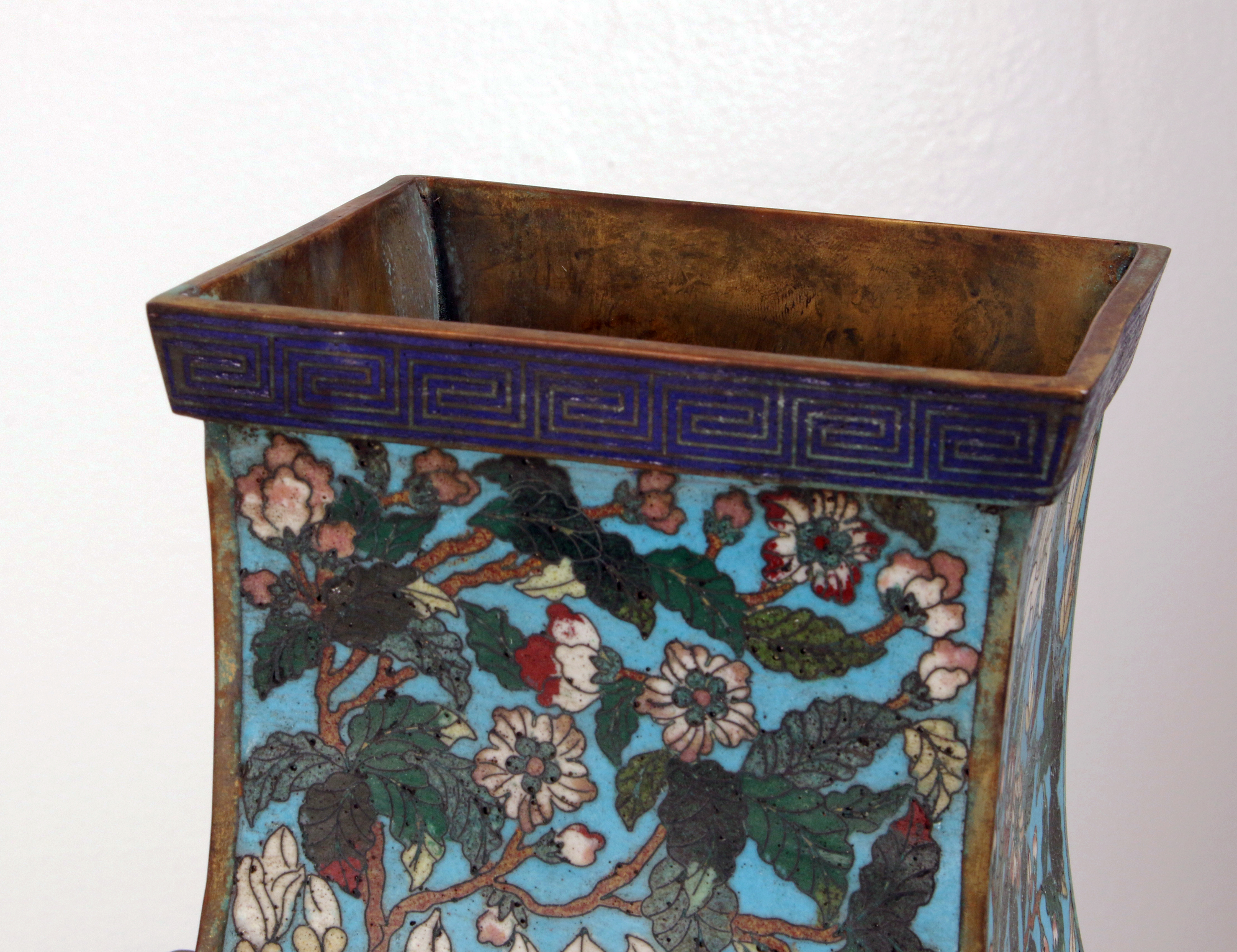 Antique Qianlong Era Blue CloisonnÃ© Floral Bronze Vase image 10