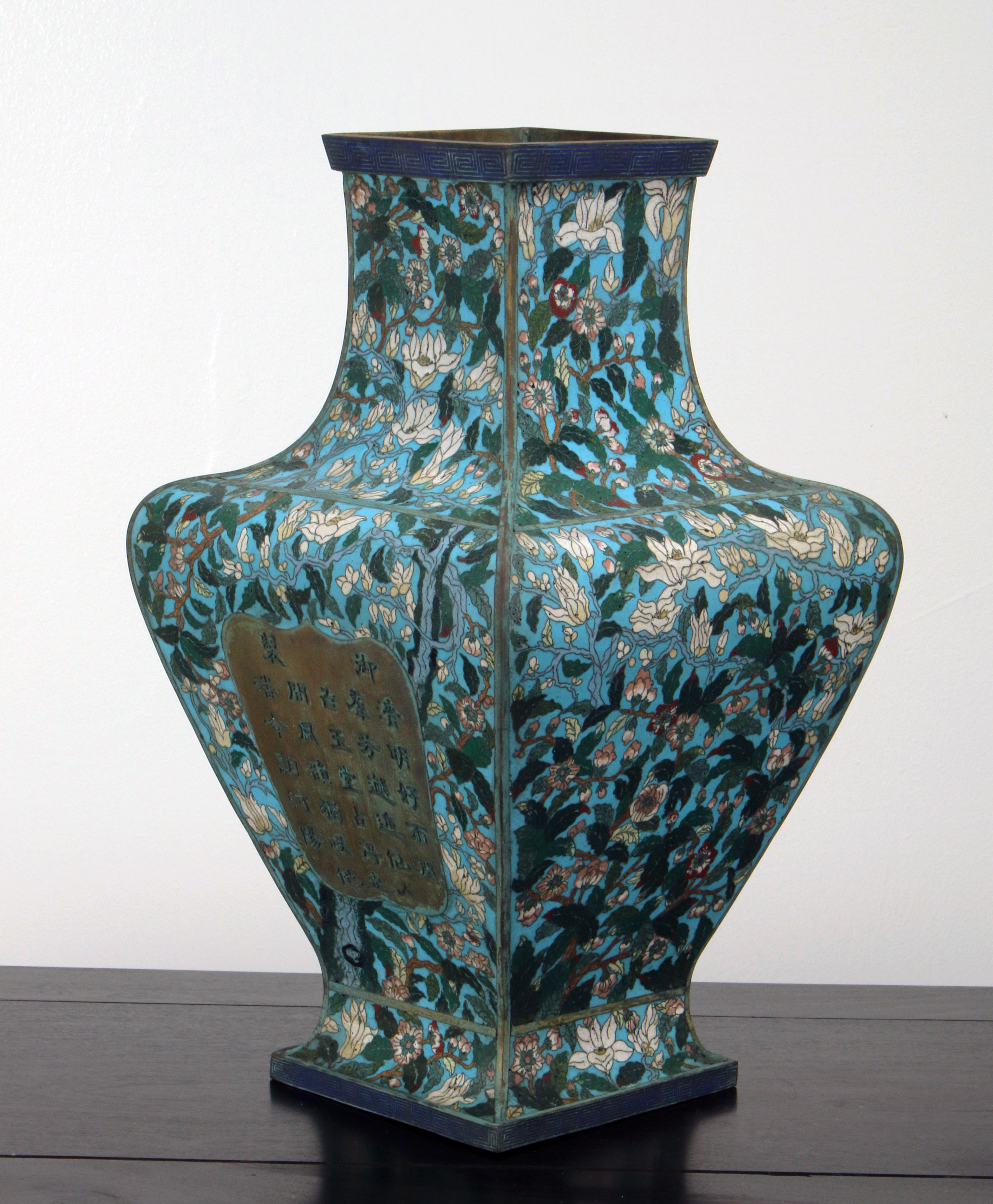 Antique Qianlong Era Blue CloisonnÃ© Floral Bronze Vase image 3