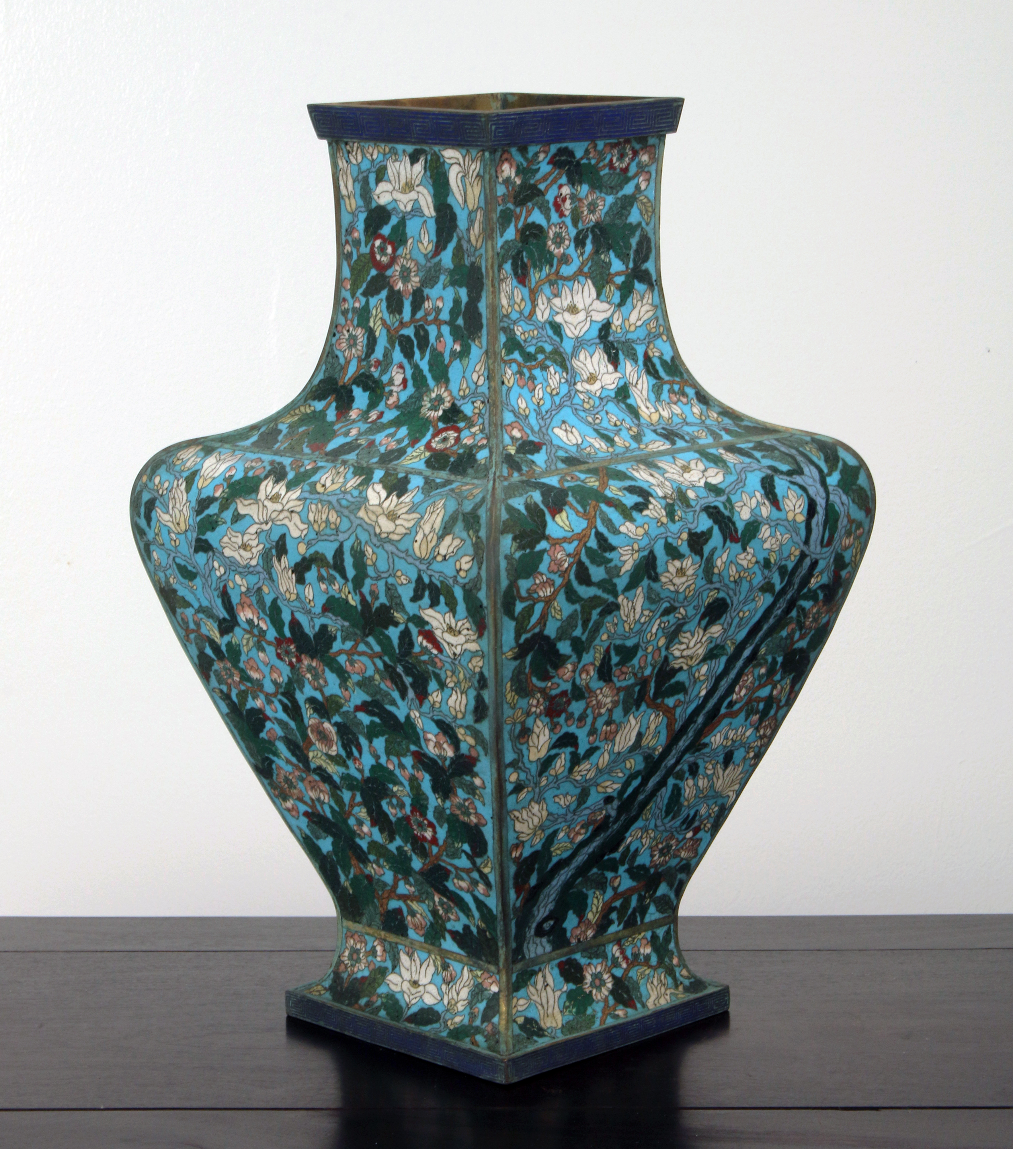 Antique Qianlong Era Blue CloisonnÃ© Floral Bronze Vase image 4