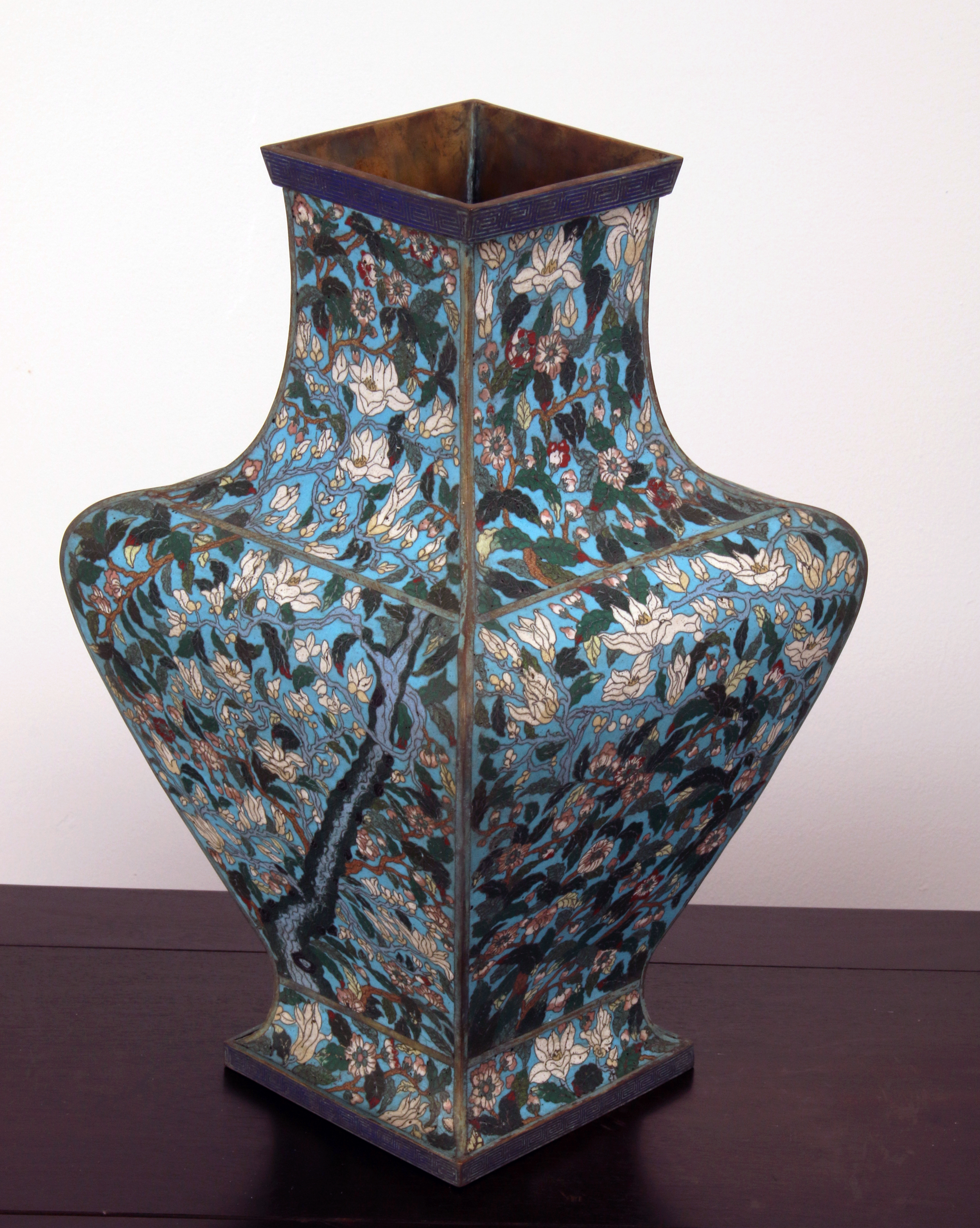 Antique Qianlong Era Blue CloisonnÃ© Floral Bronze Vase image 6