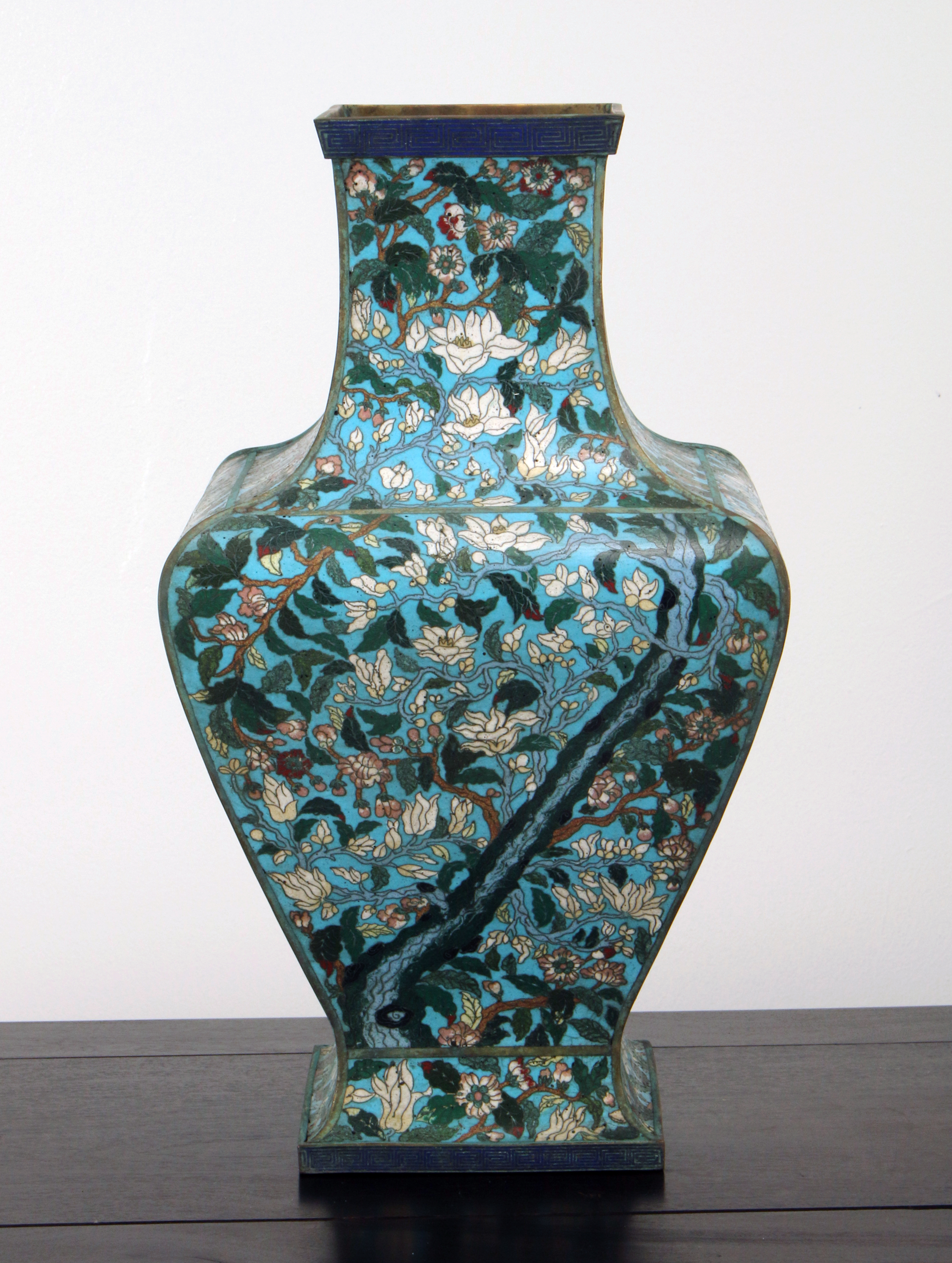 Antique Qianlong Era Blue CloisonnÃ© Floral Bronze Vase image 7