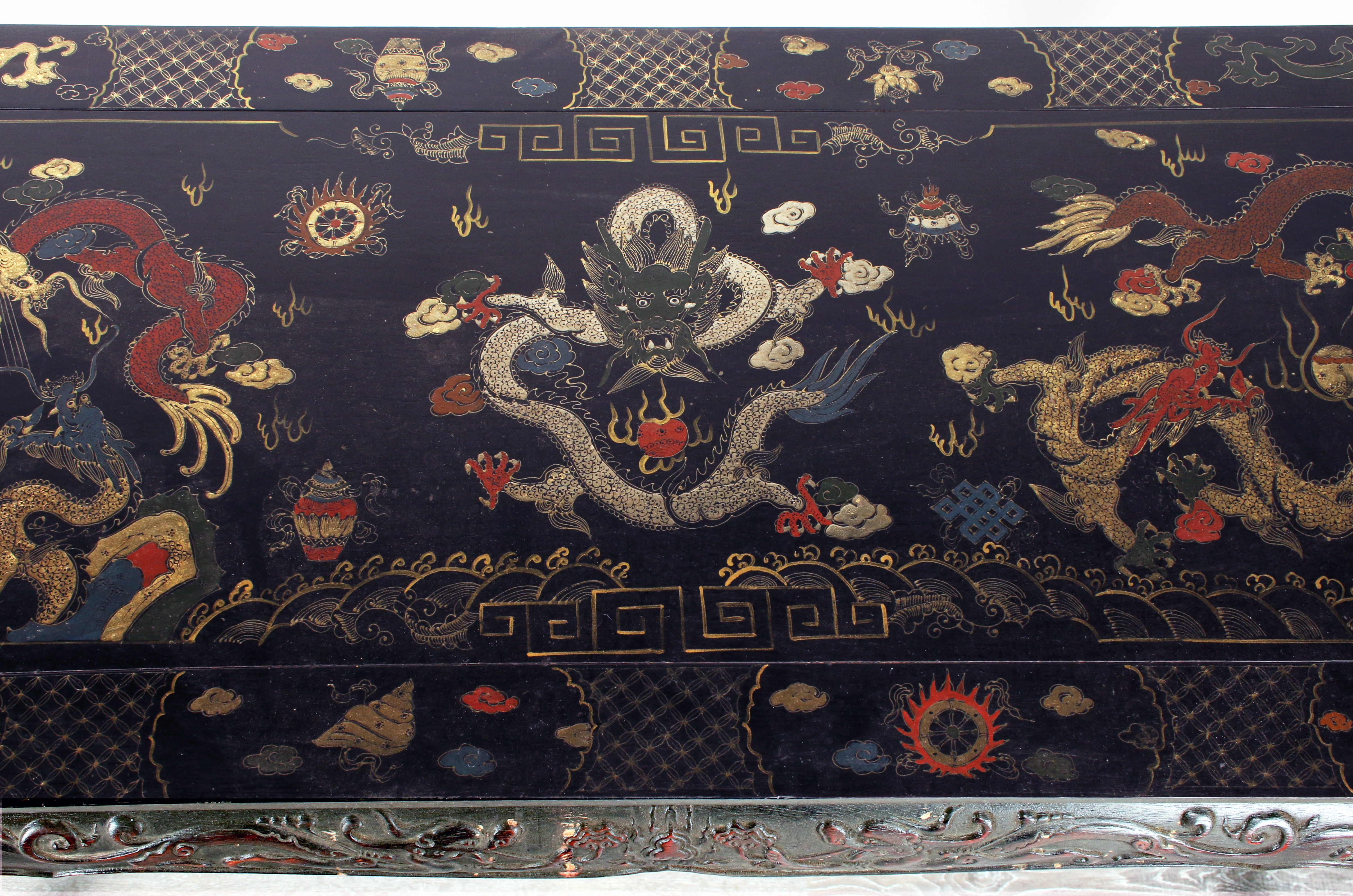 Vibrant Chinese Lacquer Table With Dragon Painting & Scholar Motifs image 2