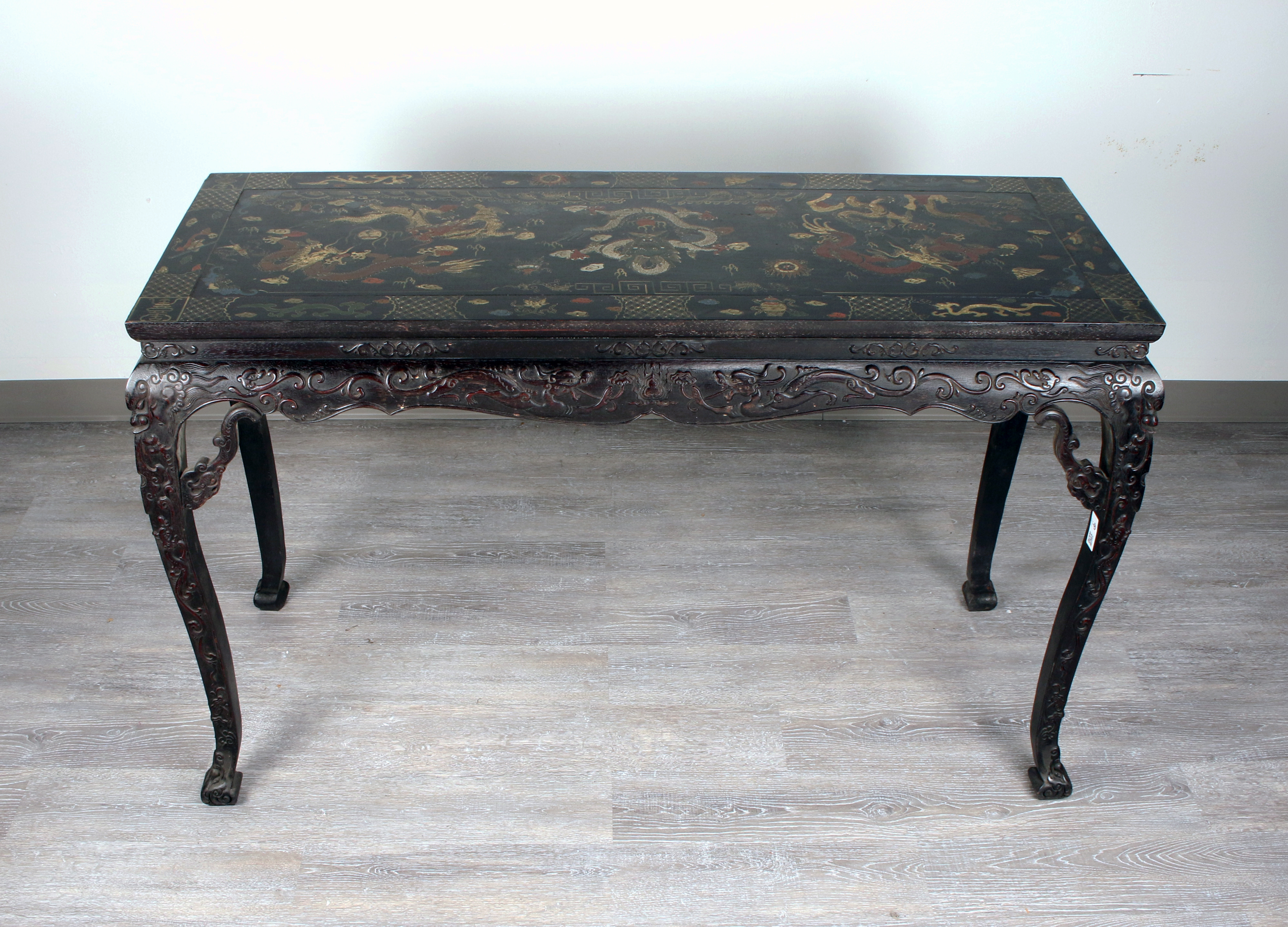 Vibrant Chinese Lacquer Table With Dragon Painting & Scholar Motifs image 5