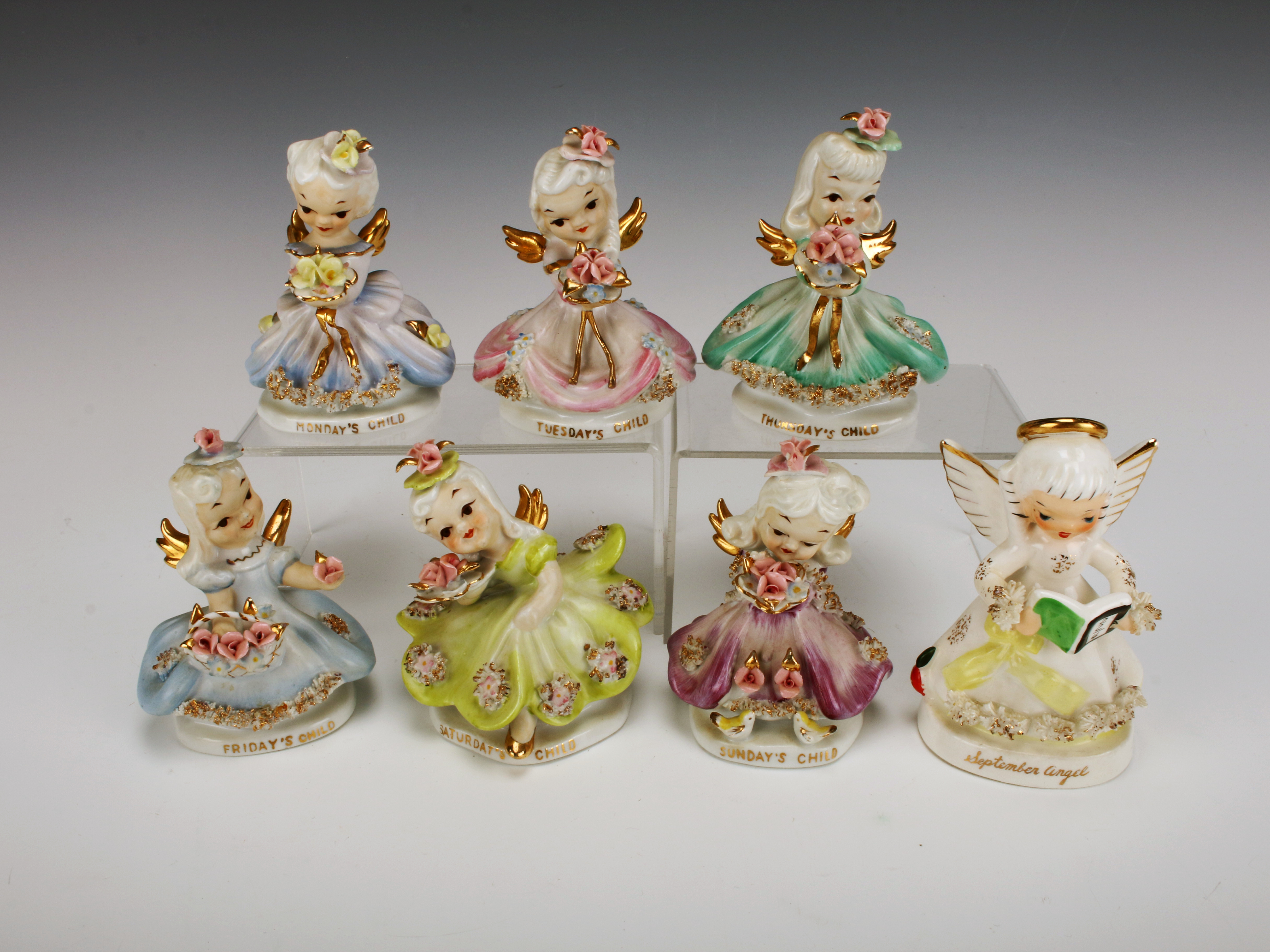 Lefton China Hand Painted Angel Of The Day Figures image 1