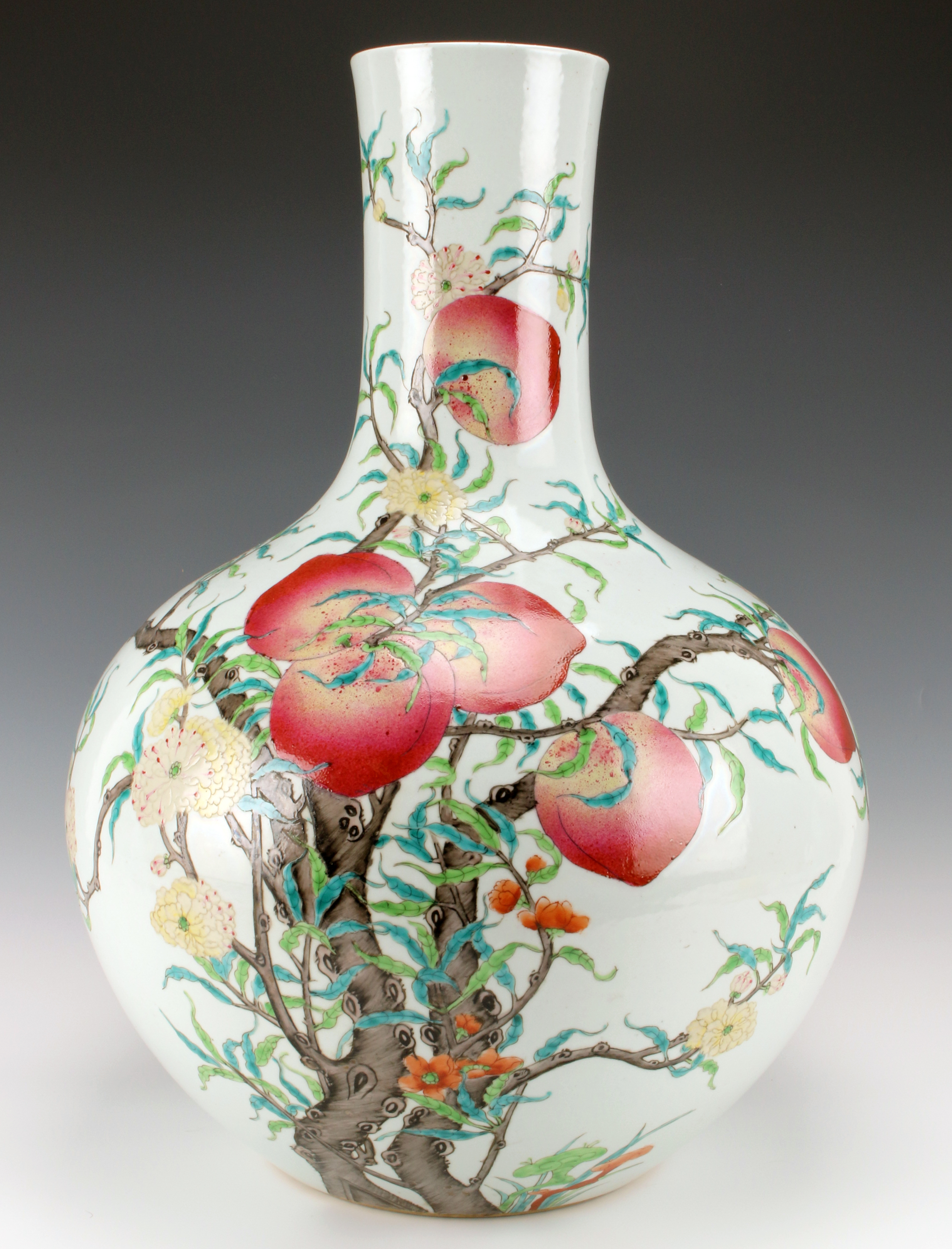 Grand Famille Rose Peach & Bat Porcelain Vase - Qianlong Mark image 1