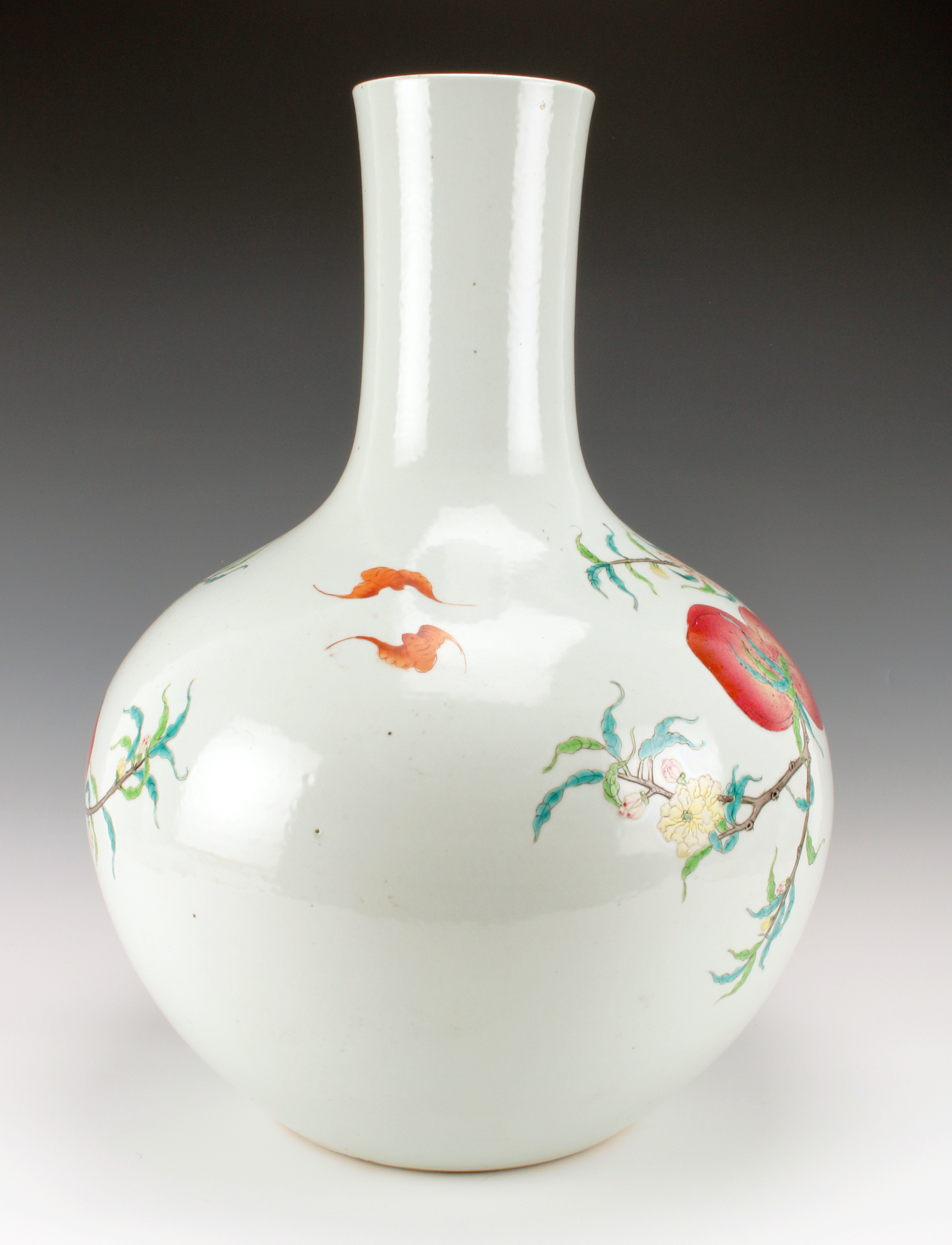 Grand Famille Rose Peach & Bat Porcelain Vase - Qianlong Mark image 2