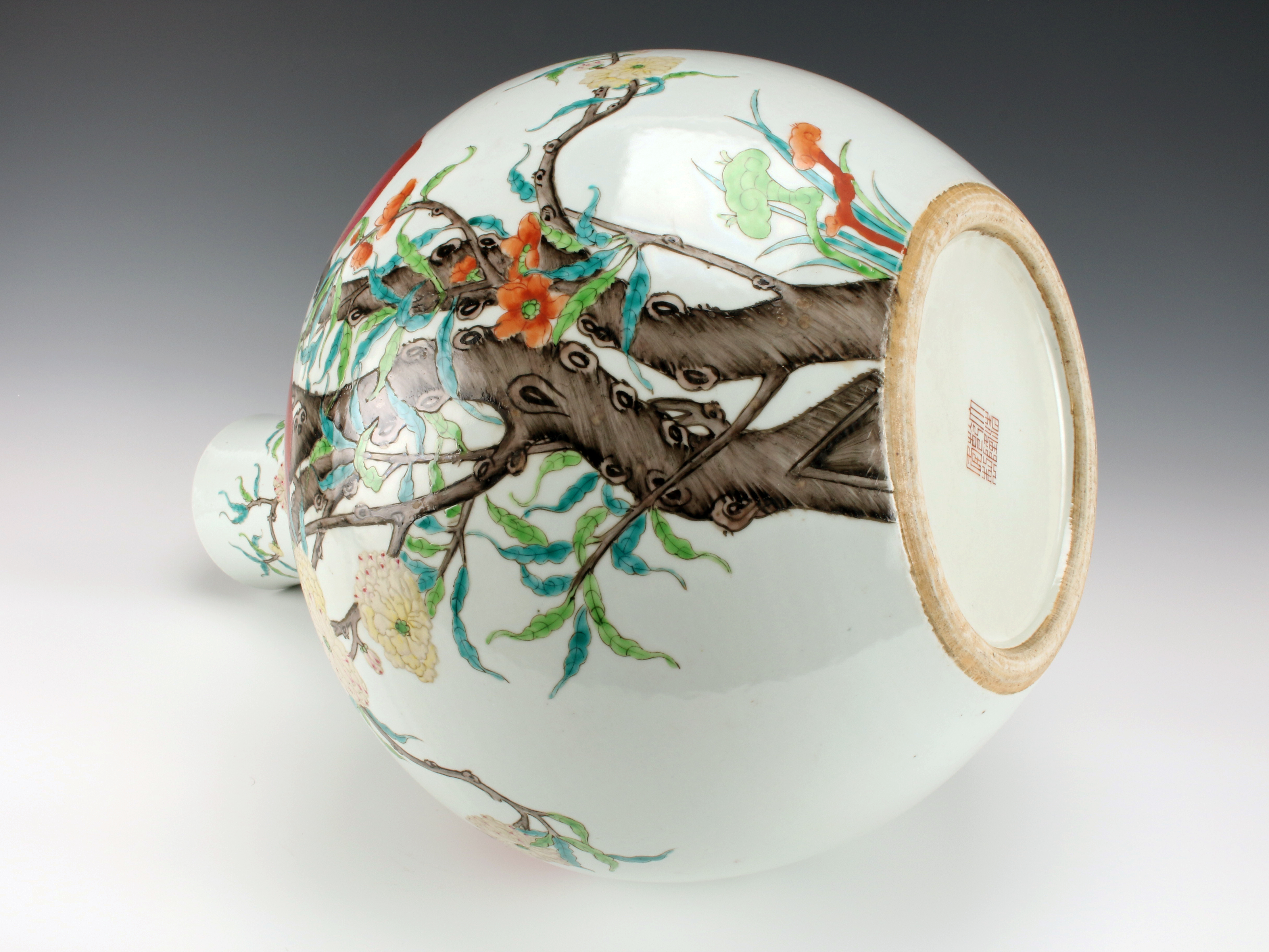 Grand Famille Rose Peach & Bat Porcelain Vase - Qianlong Mark image 5