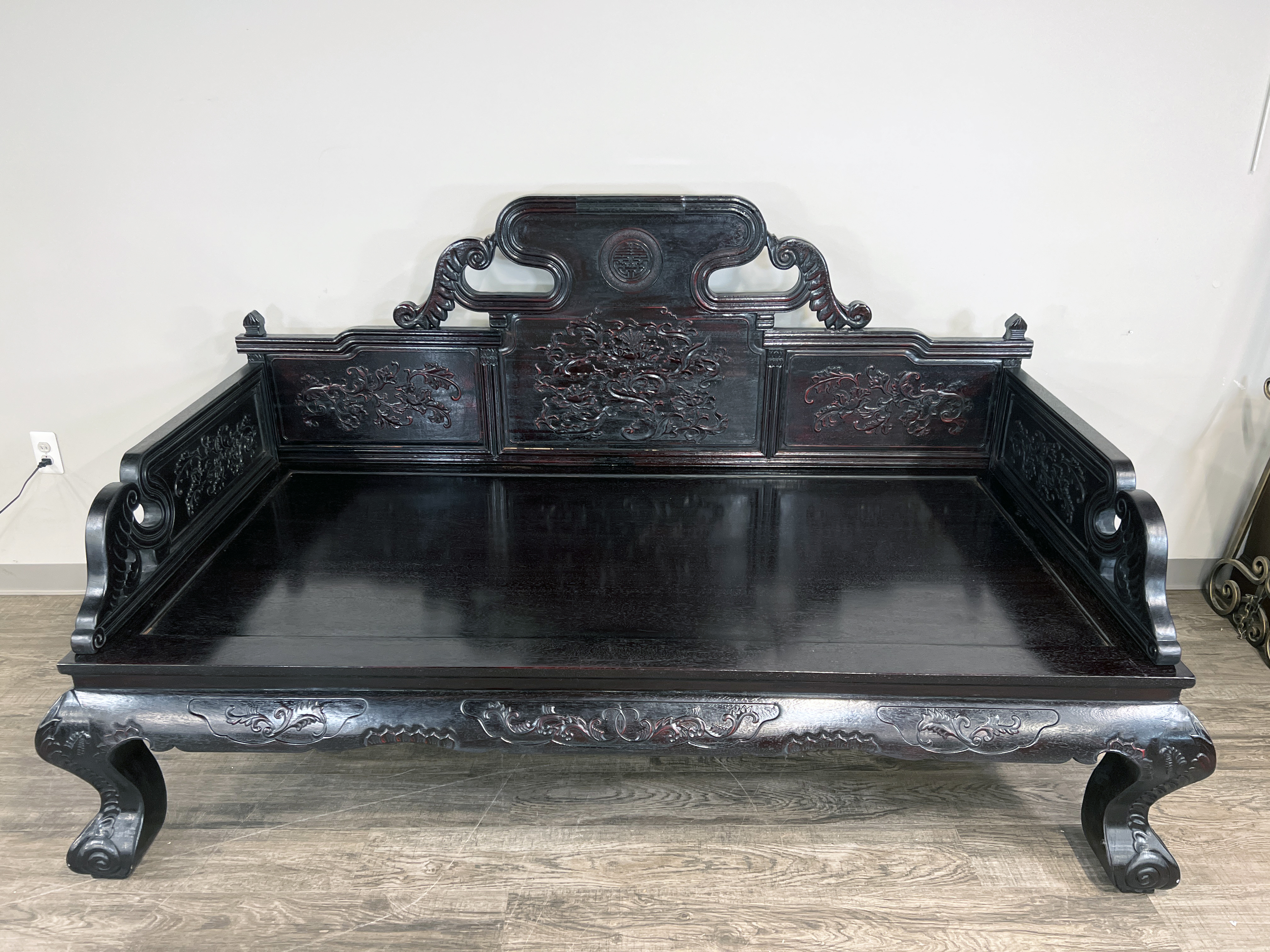 Ornate Zitan Chinese Daybed With Carved Florals image 1