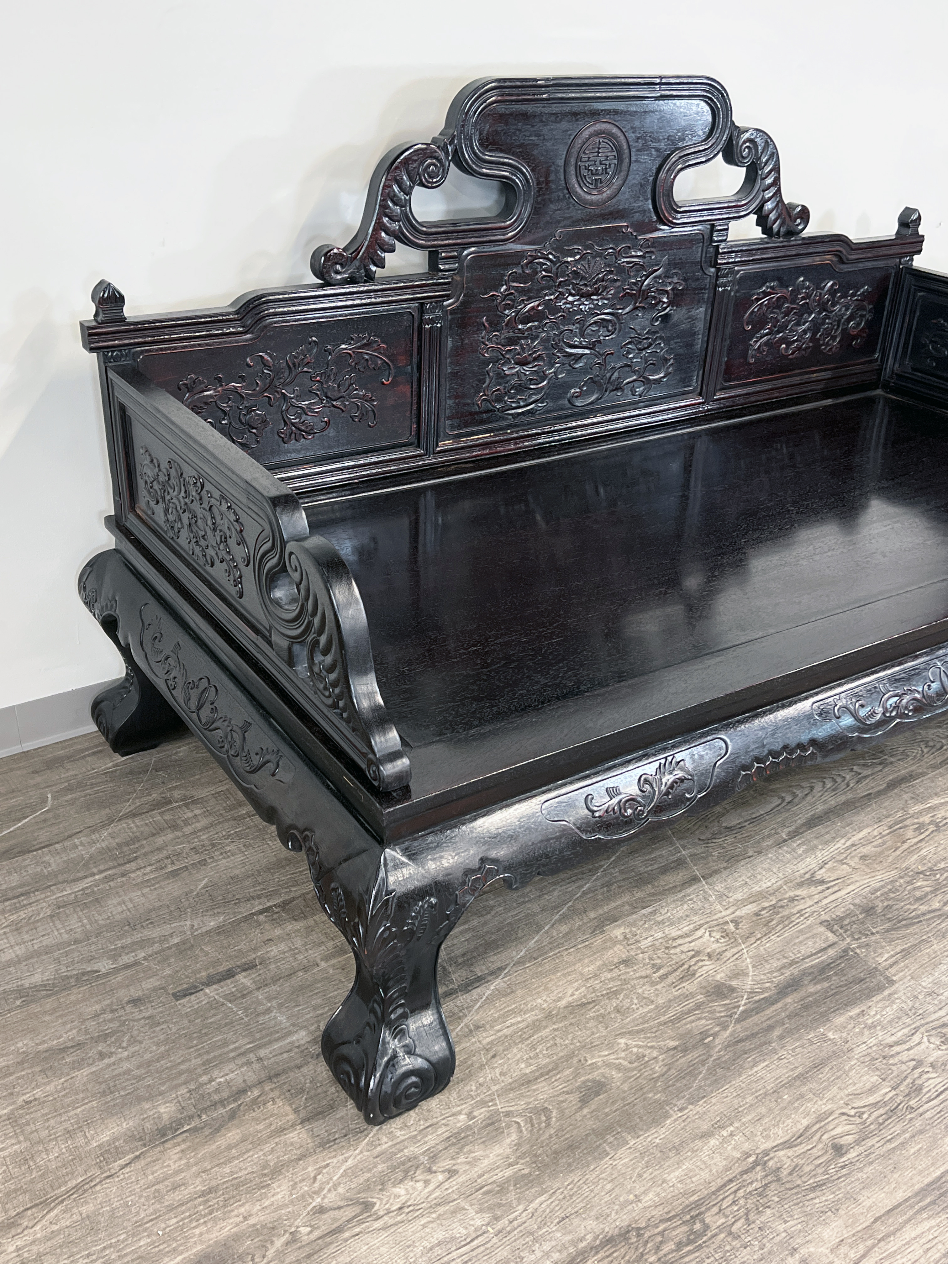 Ornate Zitan Chinese Daybed With Carved Florals image 3