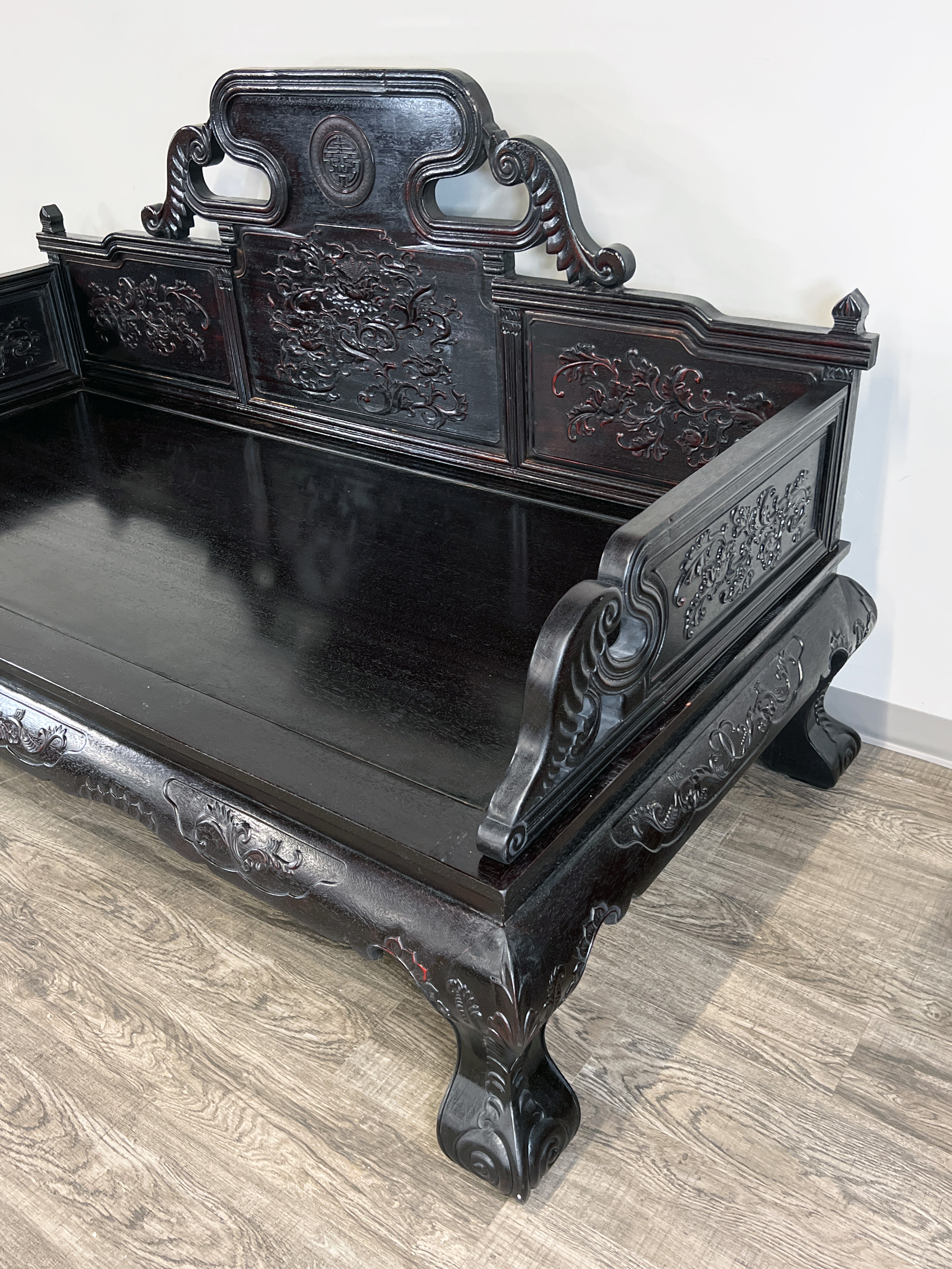 Ornate Zitan Chinese Daybed With Carved Florals image 4