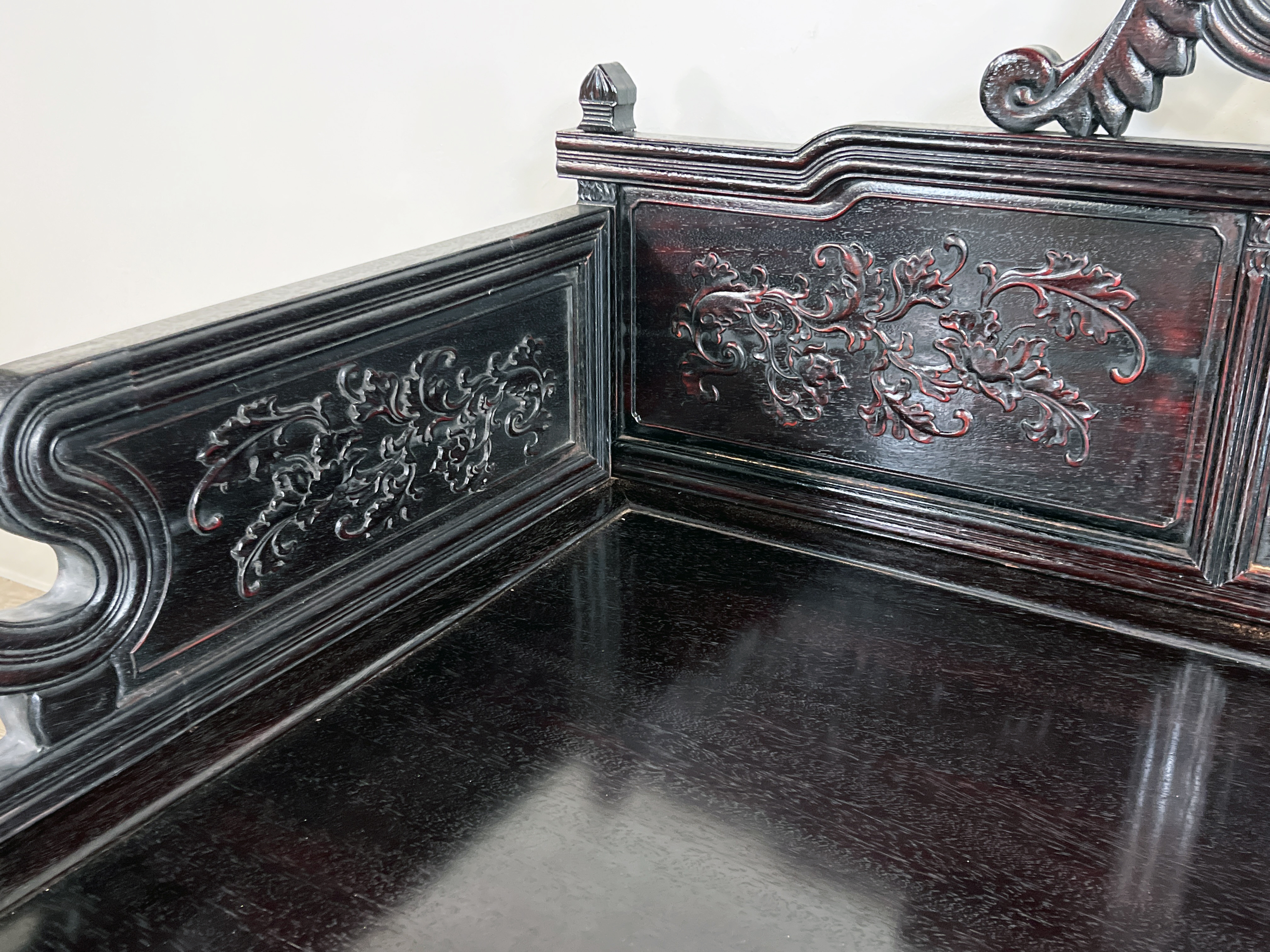 Ornate Zitan Chinese Daybed With Carved Florals image 6