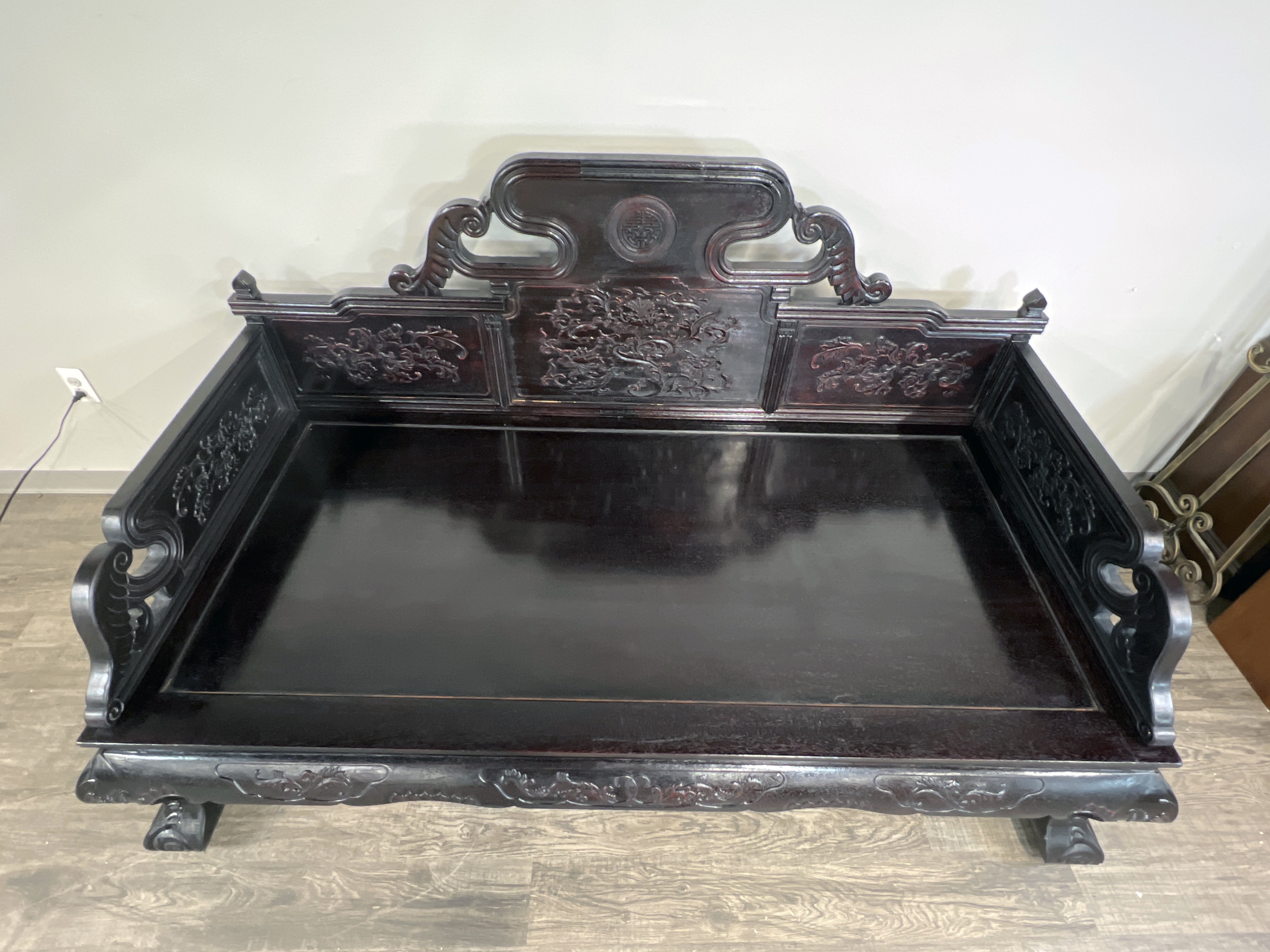 Ornate Zitan Chinese Daybed With Carved Florals image 8