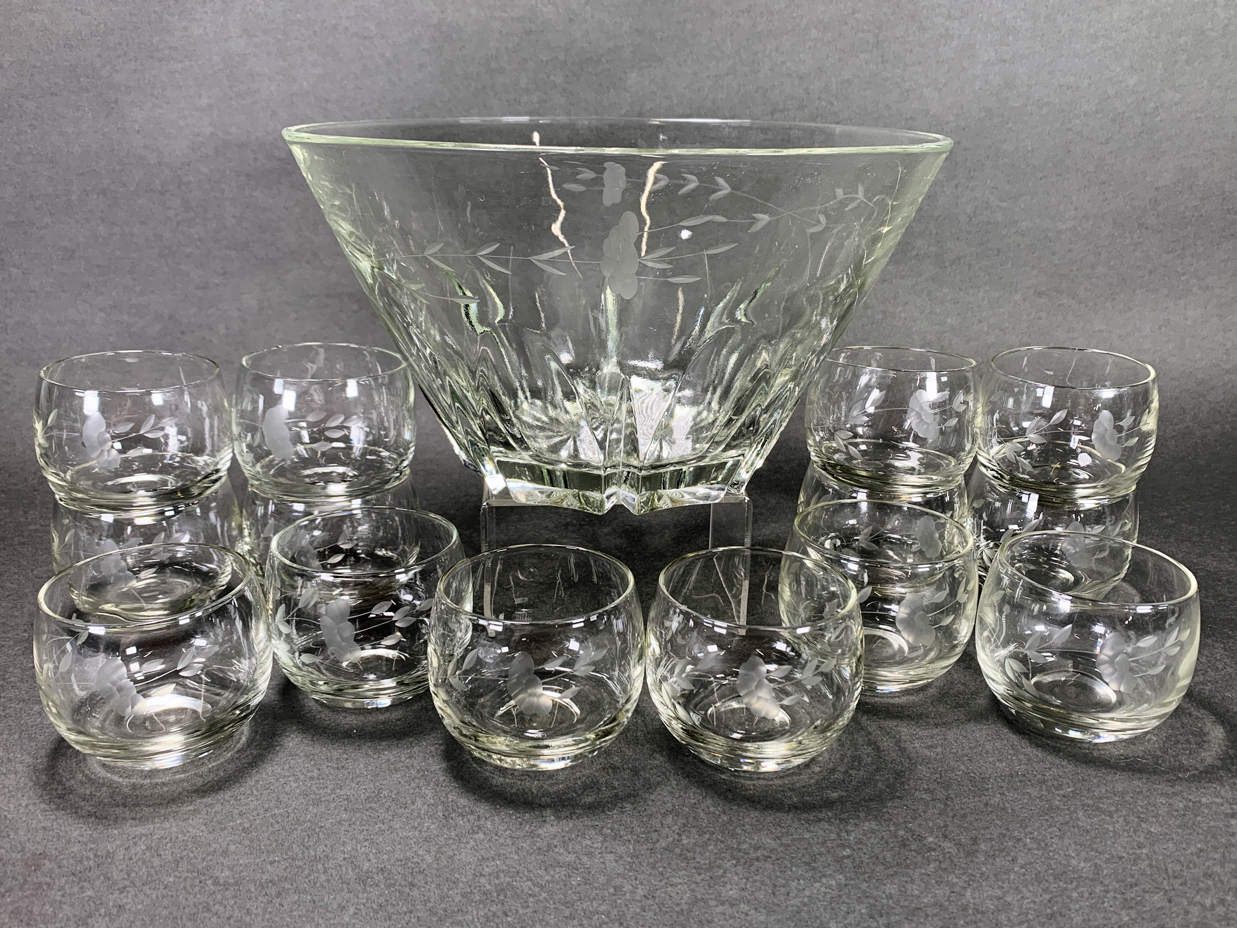 Etched Glass Punch Bowl And Glasses image 1