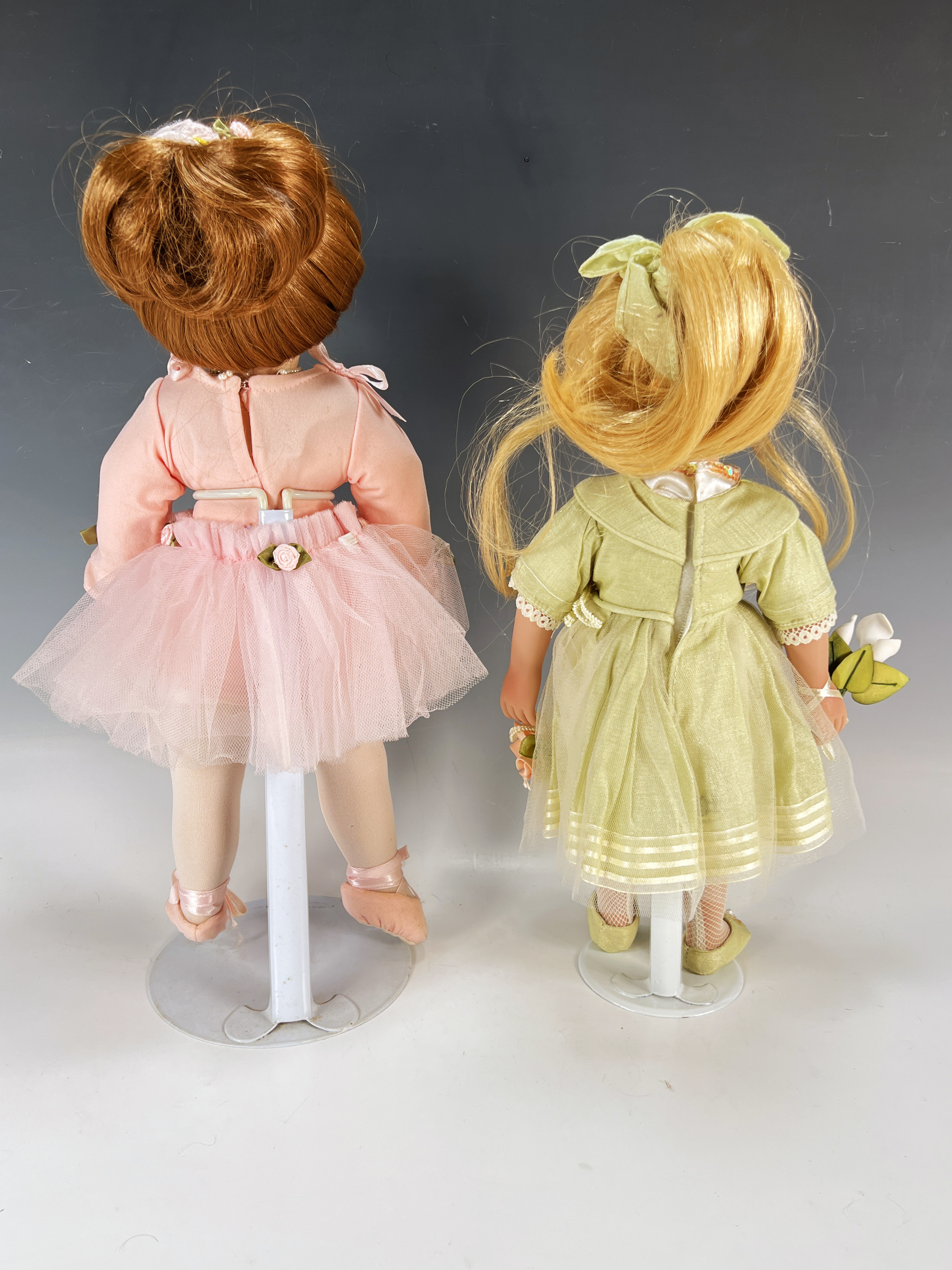 Porcelain Ballerina Doll And Doll In Green Dress image 2