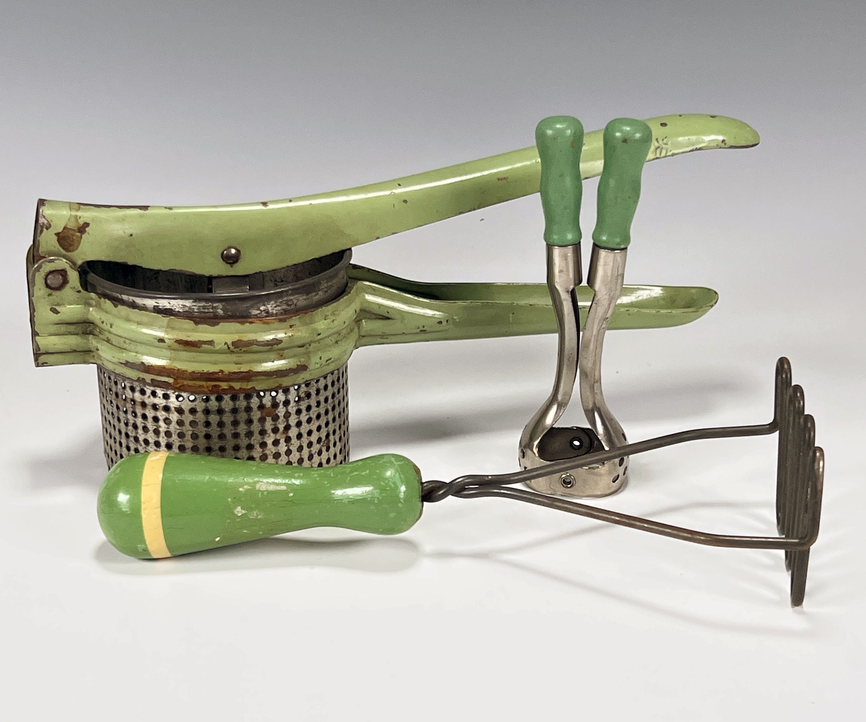 Vintage Green Handled Kitchen Tools image 1