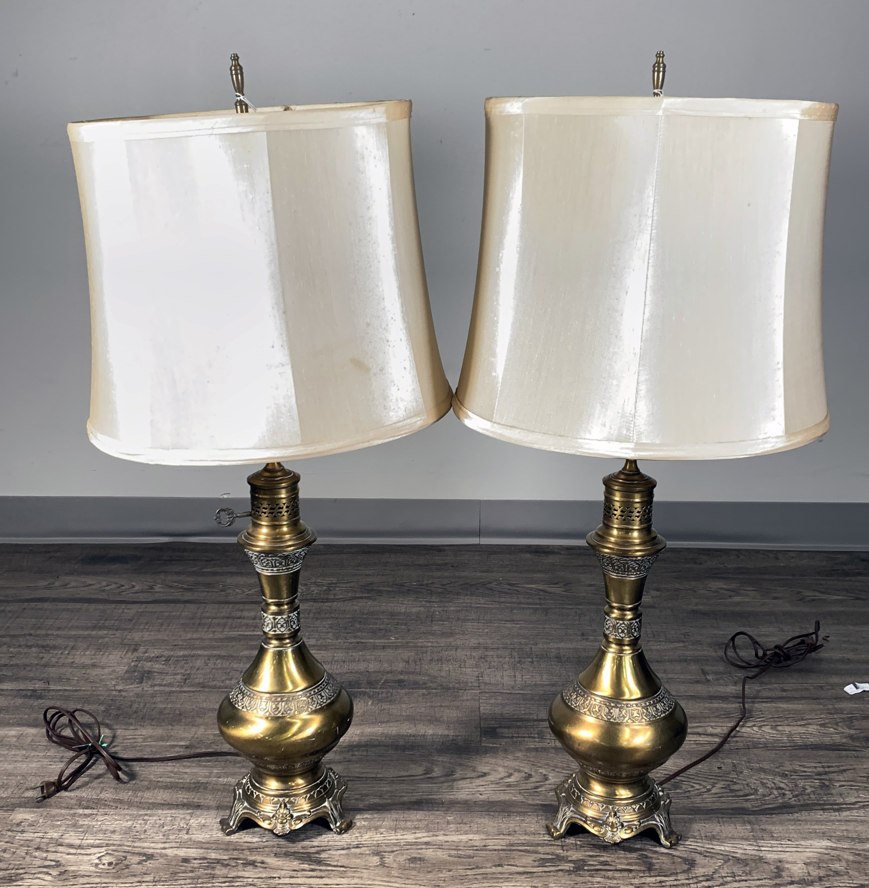 Pair Vintage Brass Table Lamps image 1