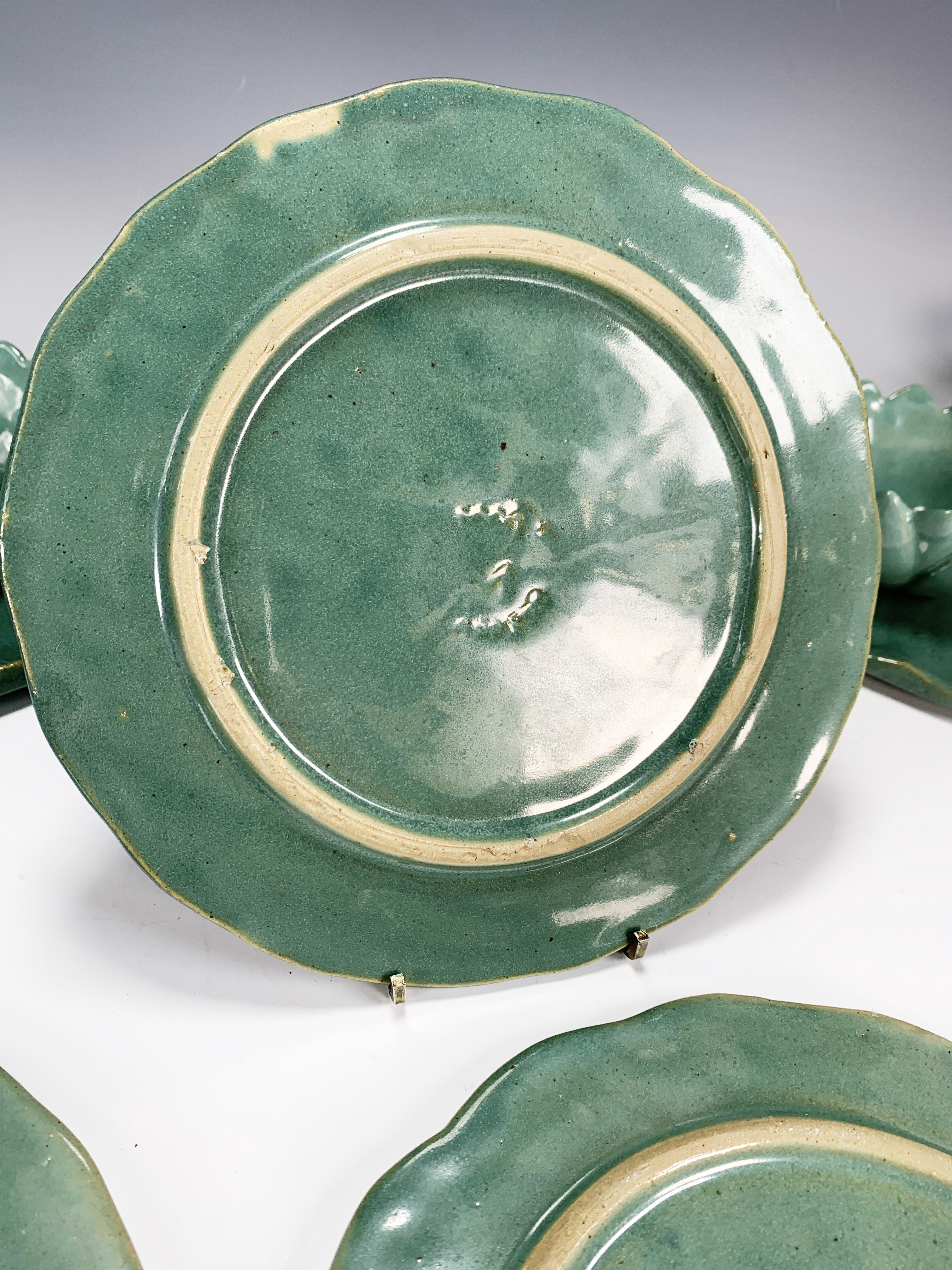 Rare Arts & Crafts Pottery Lotus Bowls & Matching Lily Pad Plates image 4