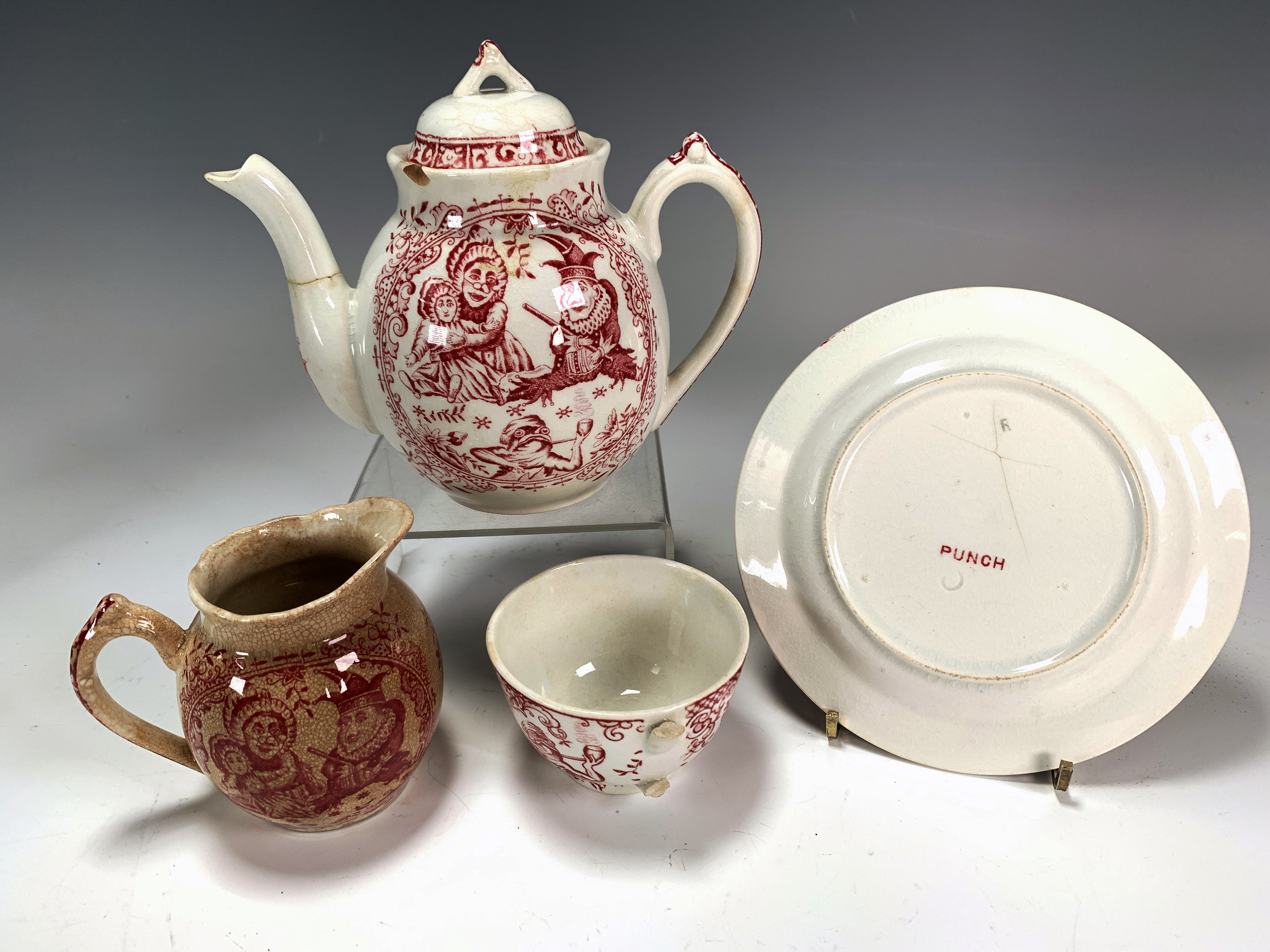 AntiqueÂ punch & JudyÂ english Red Transferware Tea Set image 4