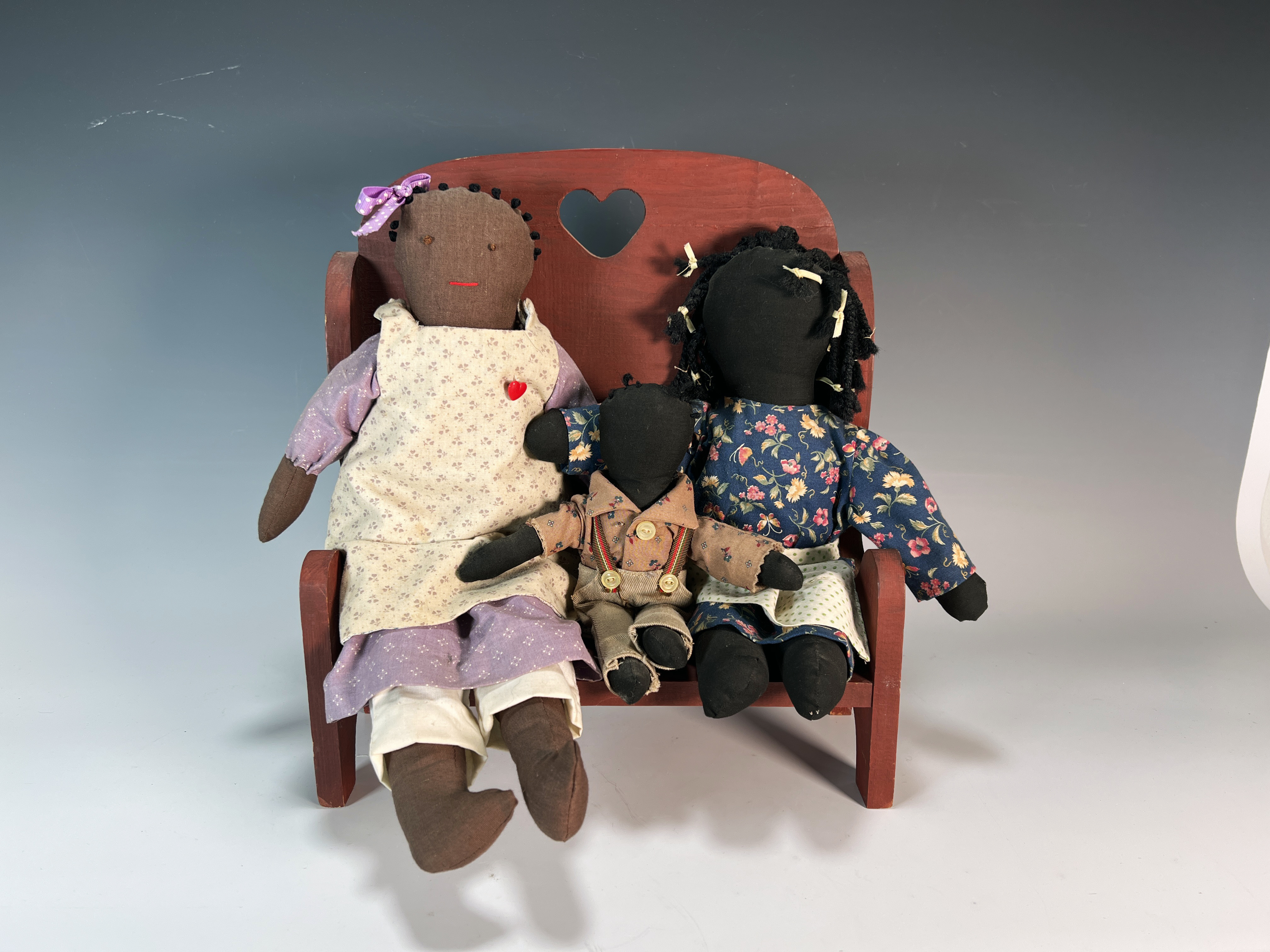 Black Americana Dolls On Country Bench With Blackboard image 2