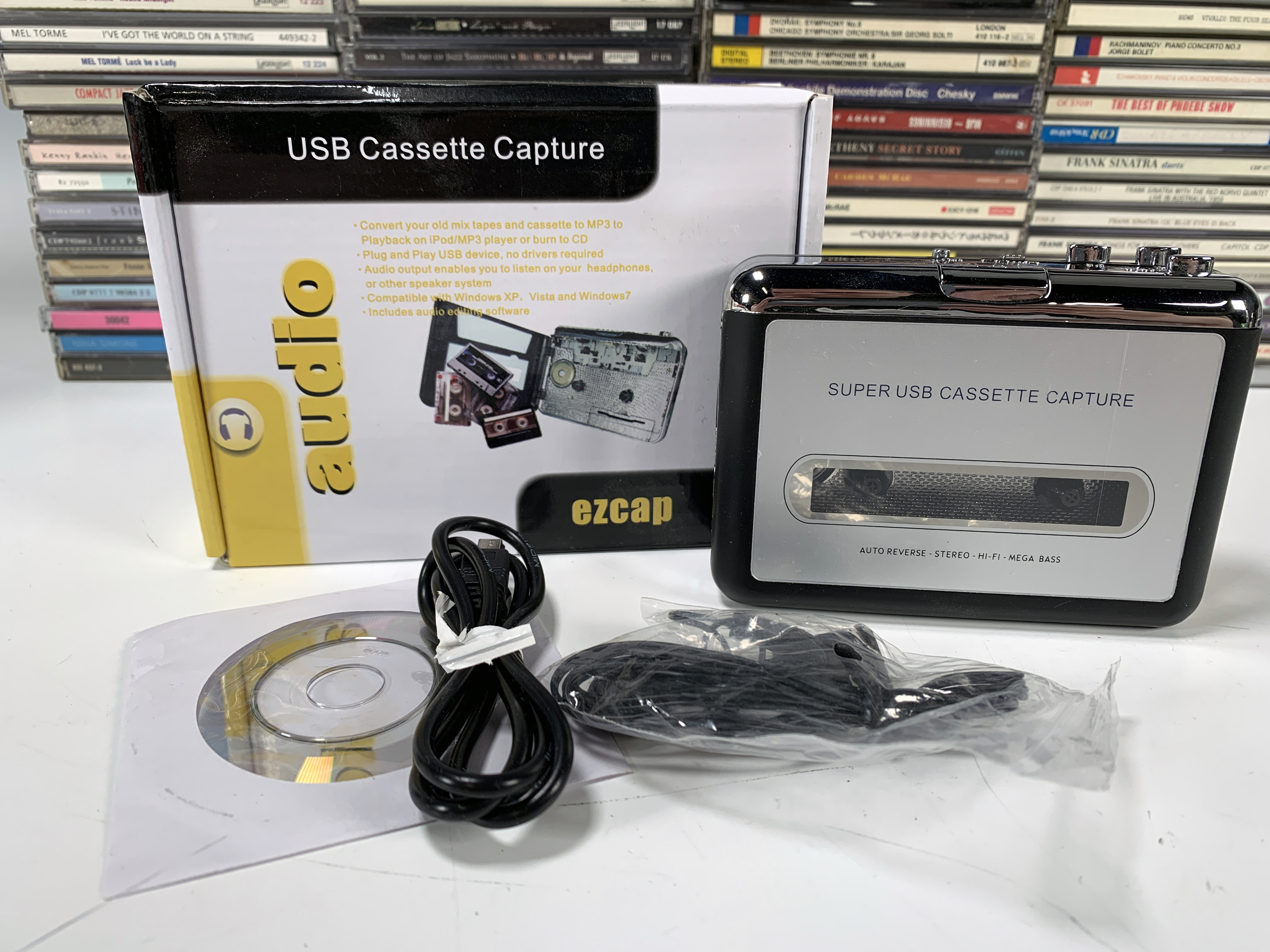Large Lot Of Cds And Tapes And Cassette Converter image 2