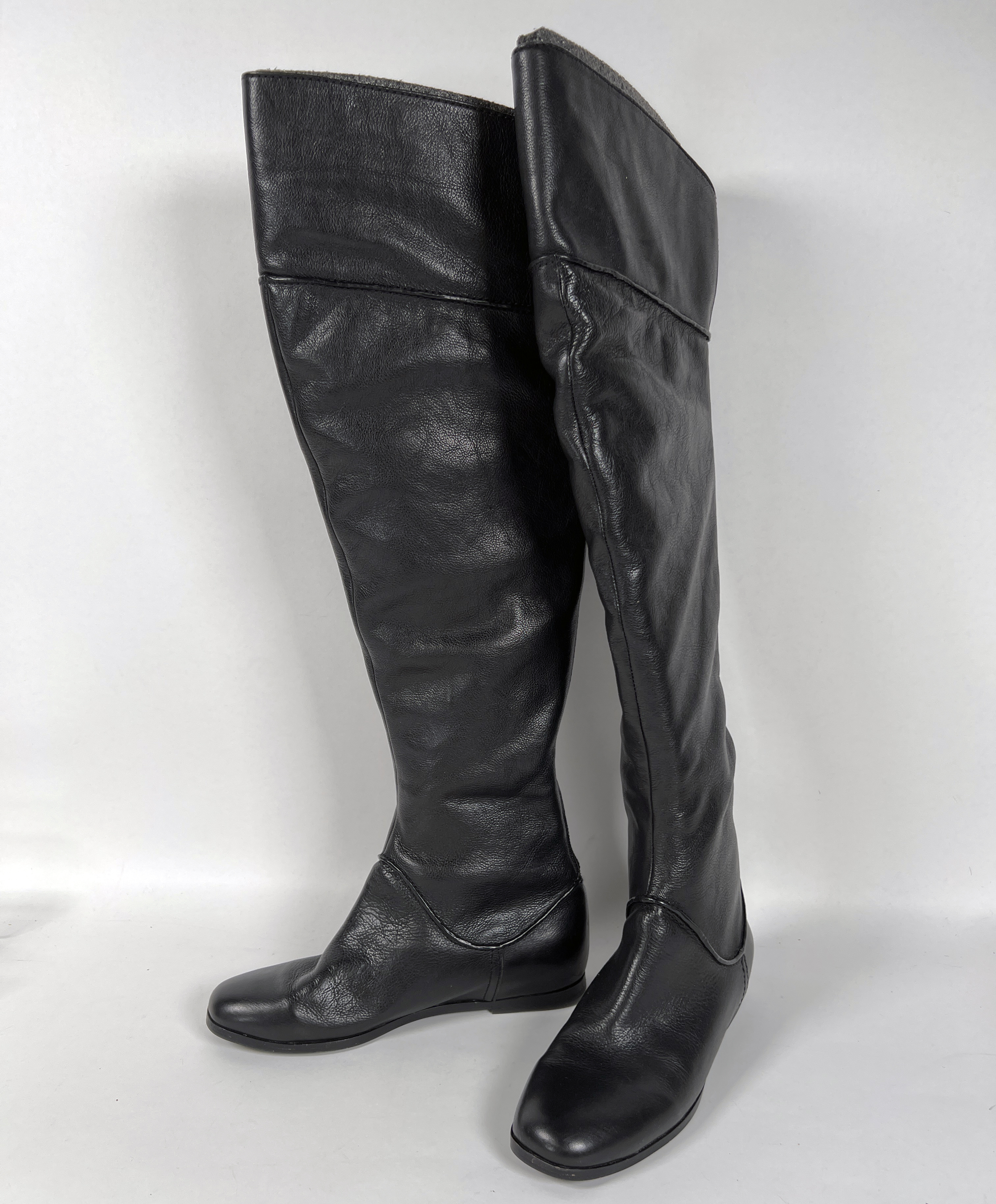 Via Spiga Black Leather Over The Knee Boots 7 M & Brown Unisa image 1