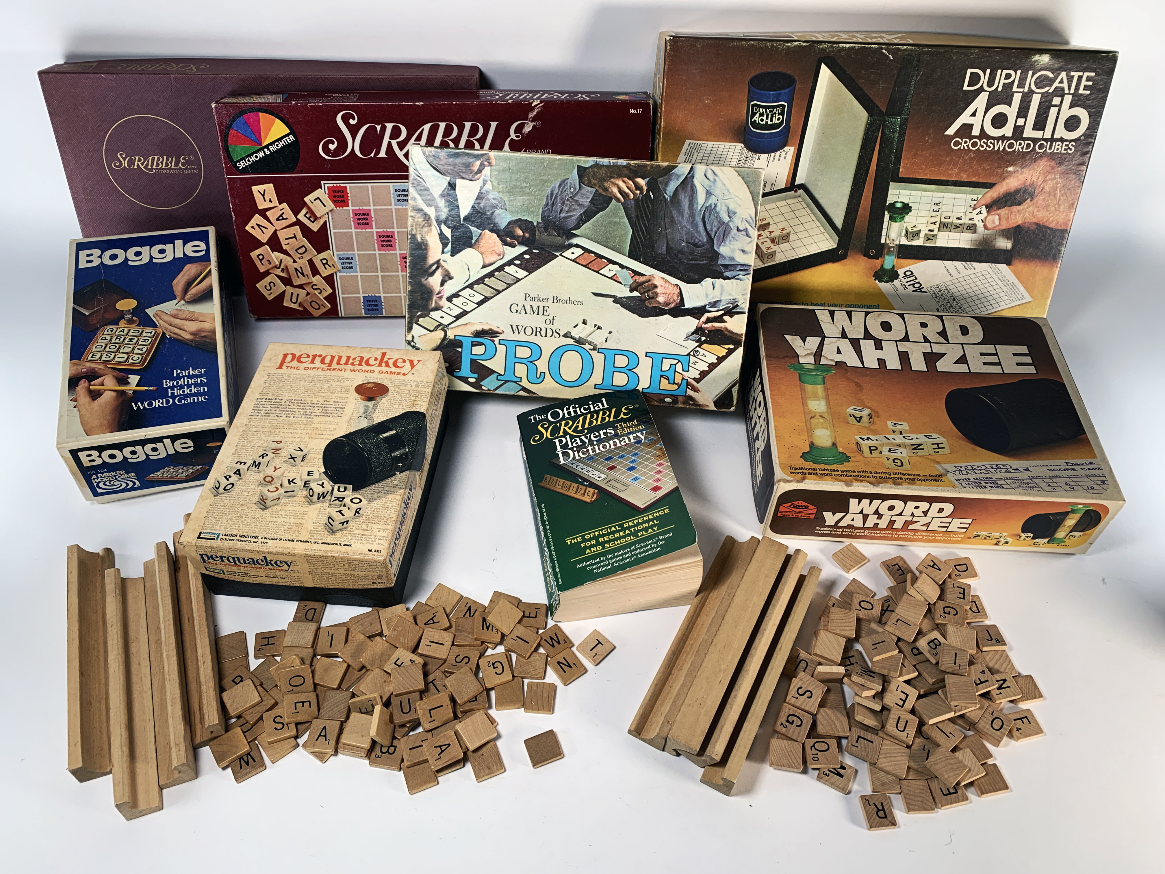Lot Of Vintage Word, Dice Games Scabble, Yahtzee, Boggle image 1