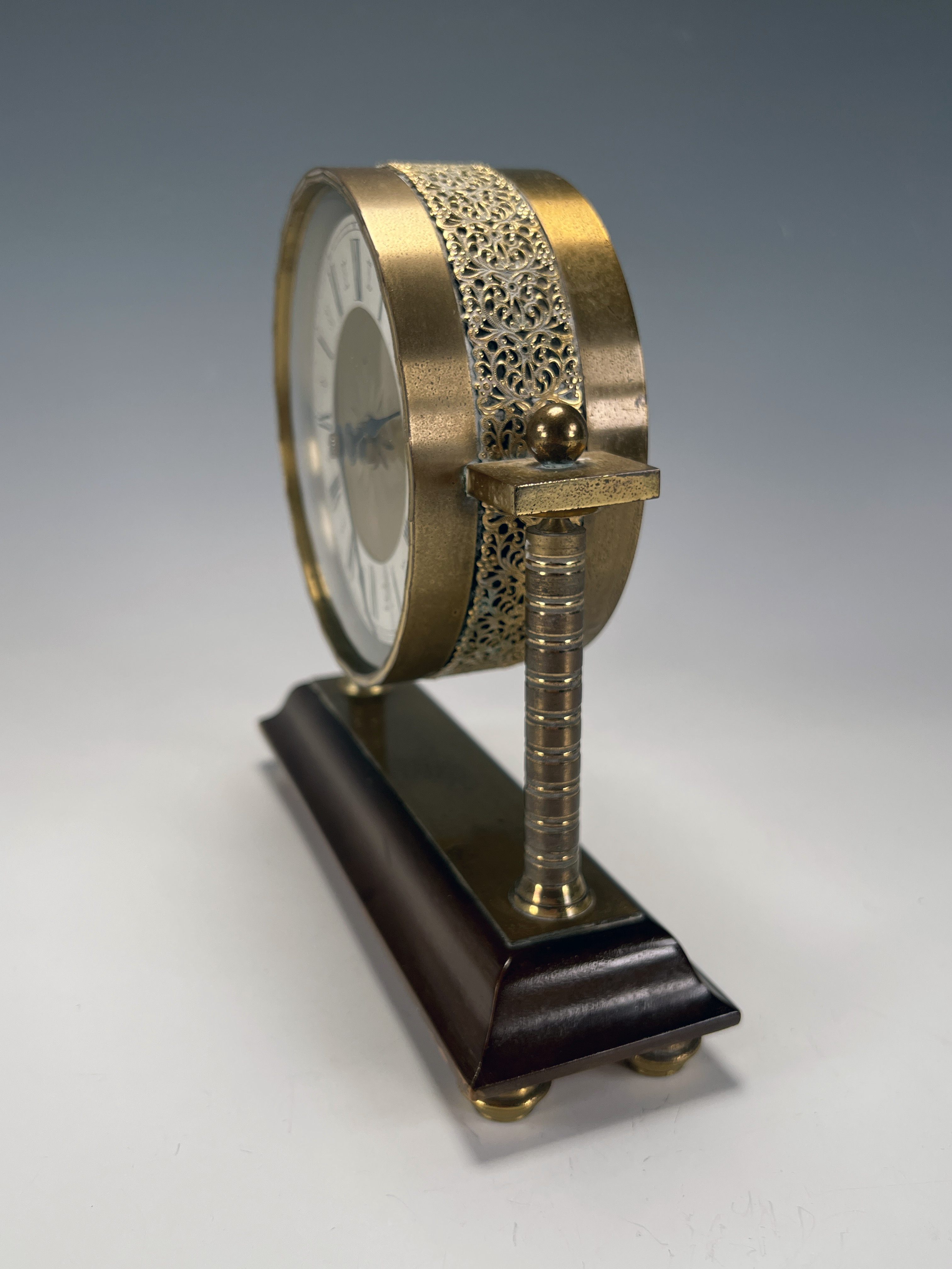 Brass And Wood Mantel Column Clock image 3