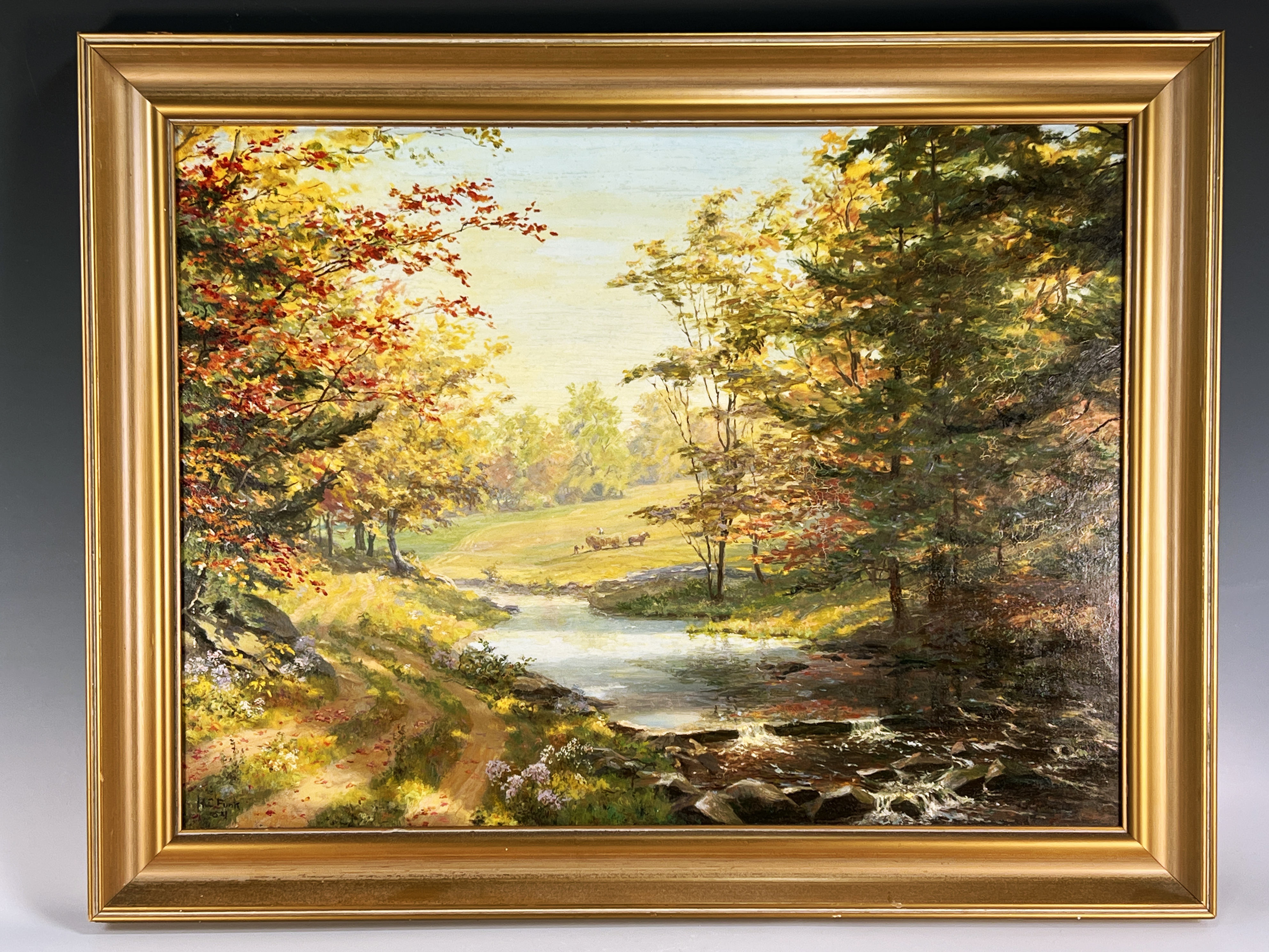H. C. Funk Forest Painting Dated 1954 image 1
