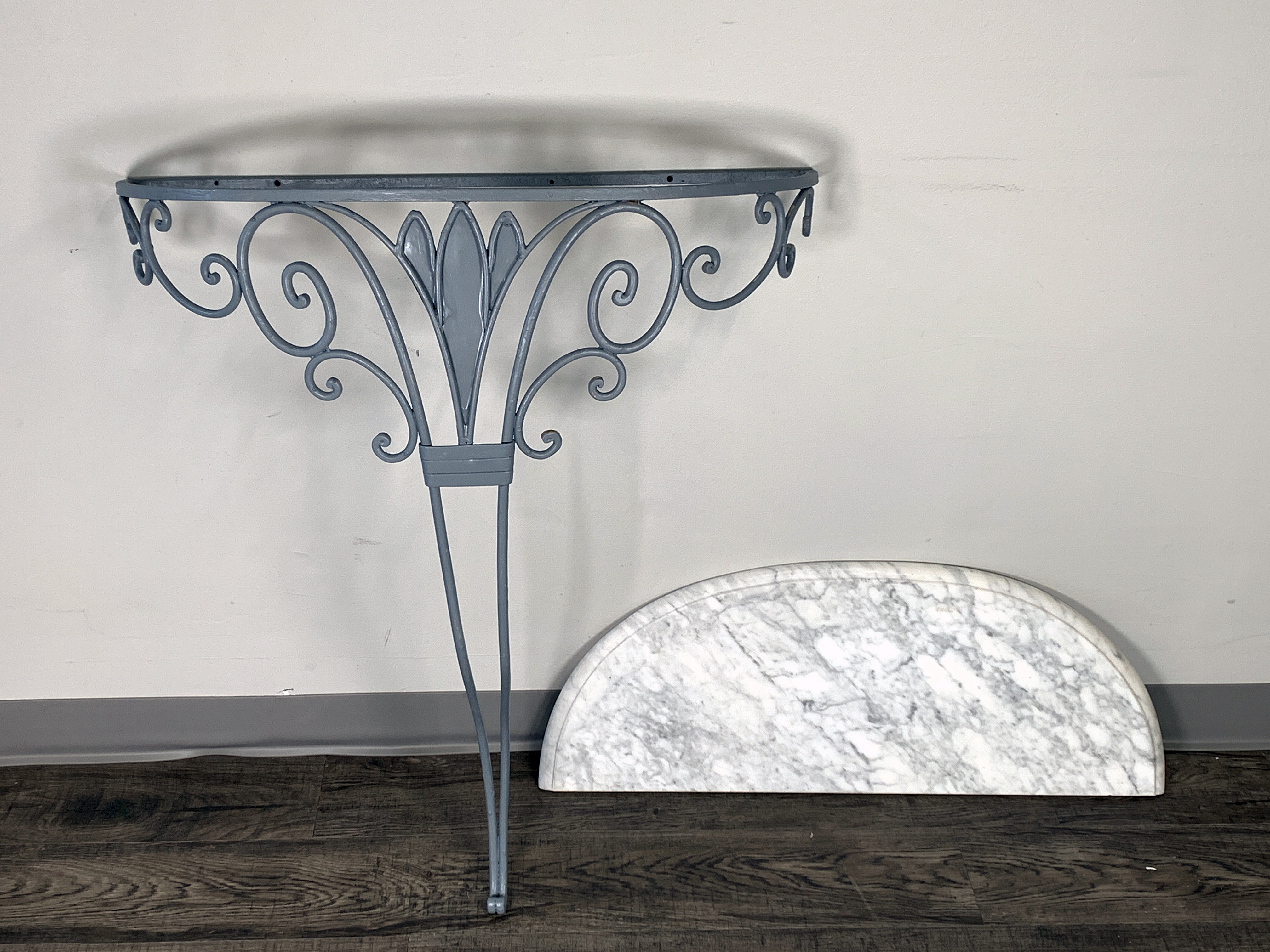 Demi Lune Marble Topped Wrought Iron Table image 1