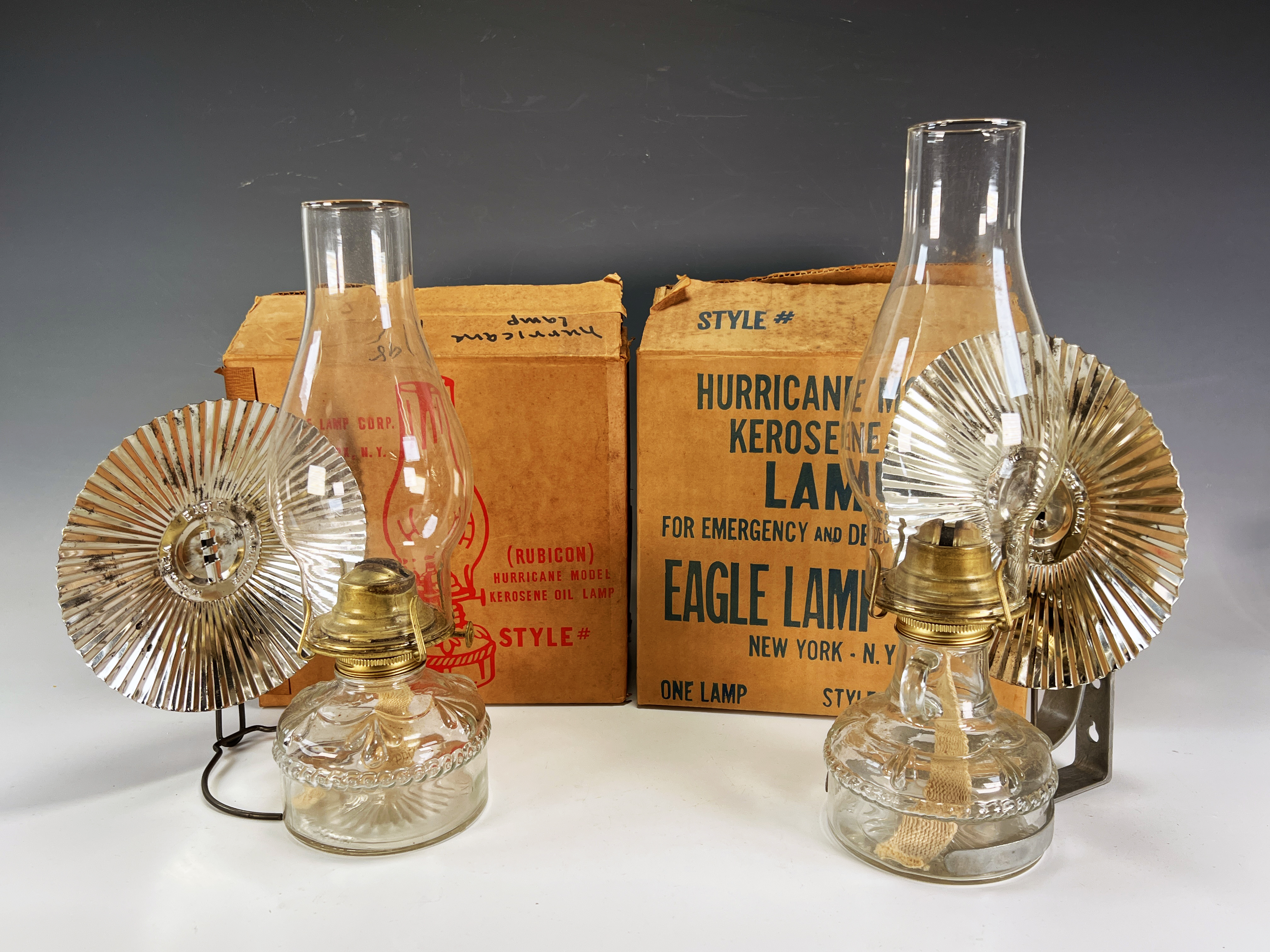 2 Vintage Eagle Hurricane Lamps In Box image 1