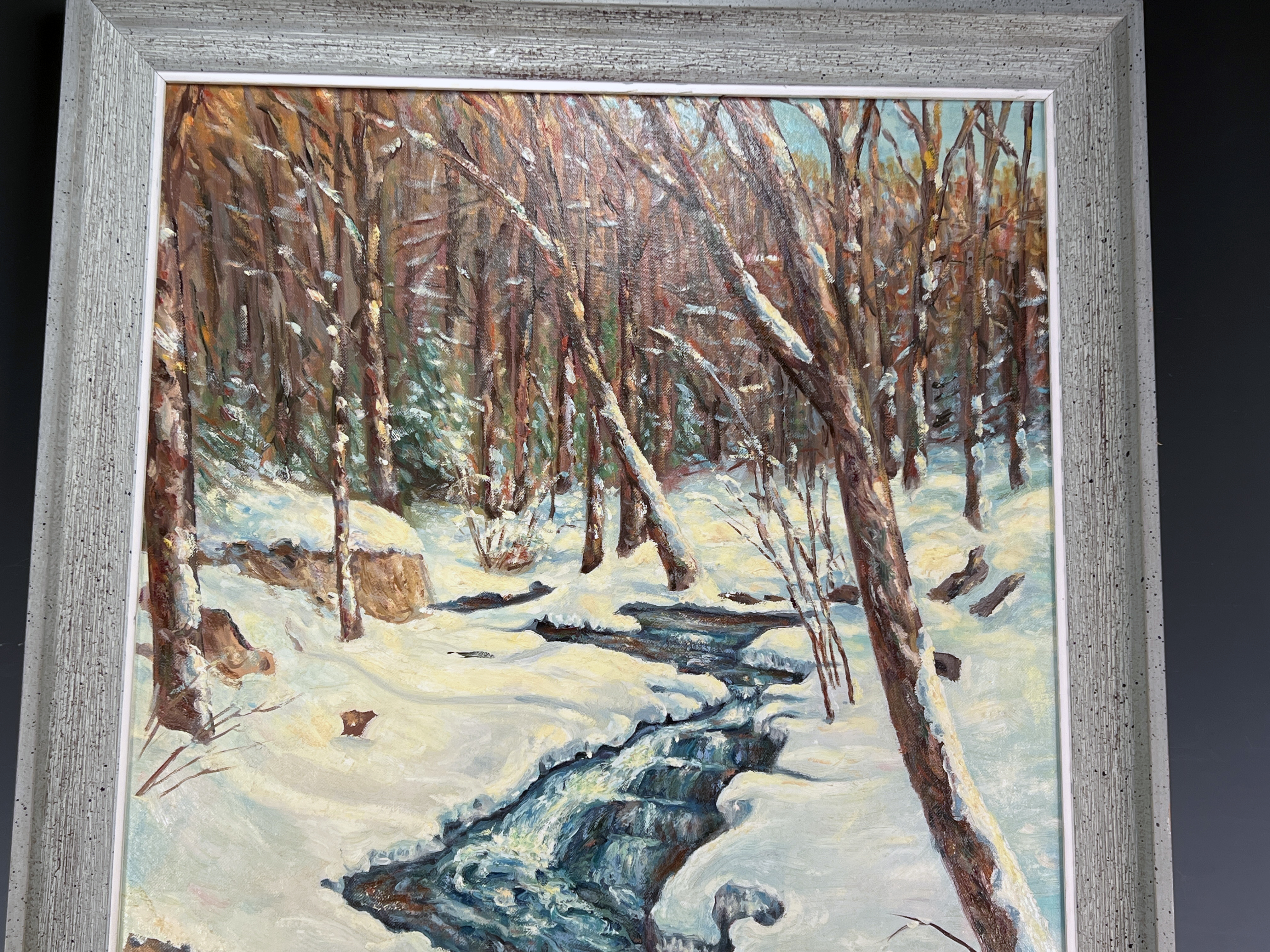 Snow Scene Of  Stream In Forest Signed H. Gudehus image 2