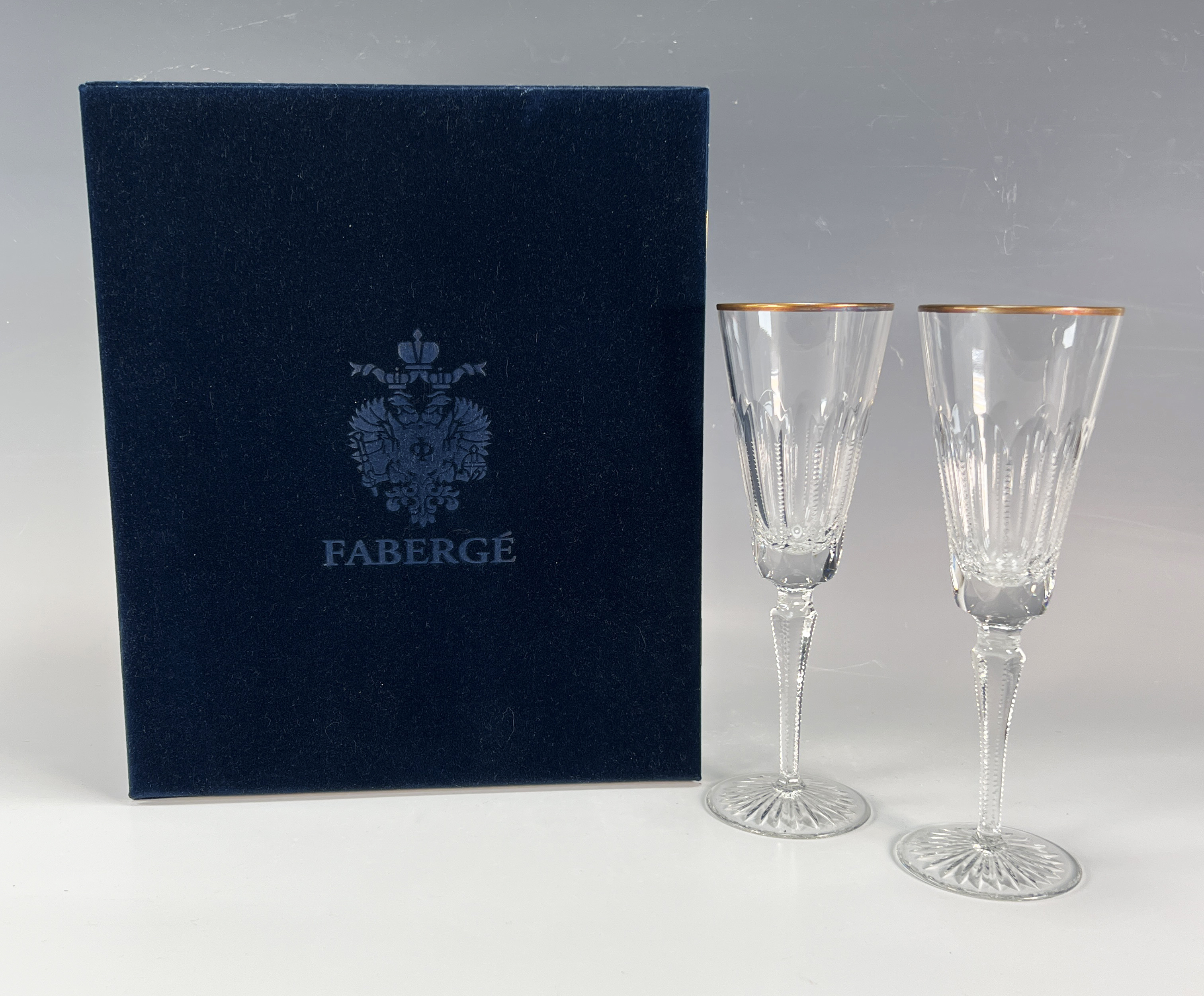 Pair Faberge Crystal Princess Champagne Toasting Flutes In Box image 1