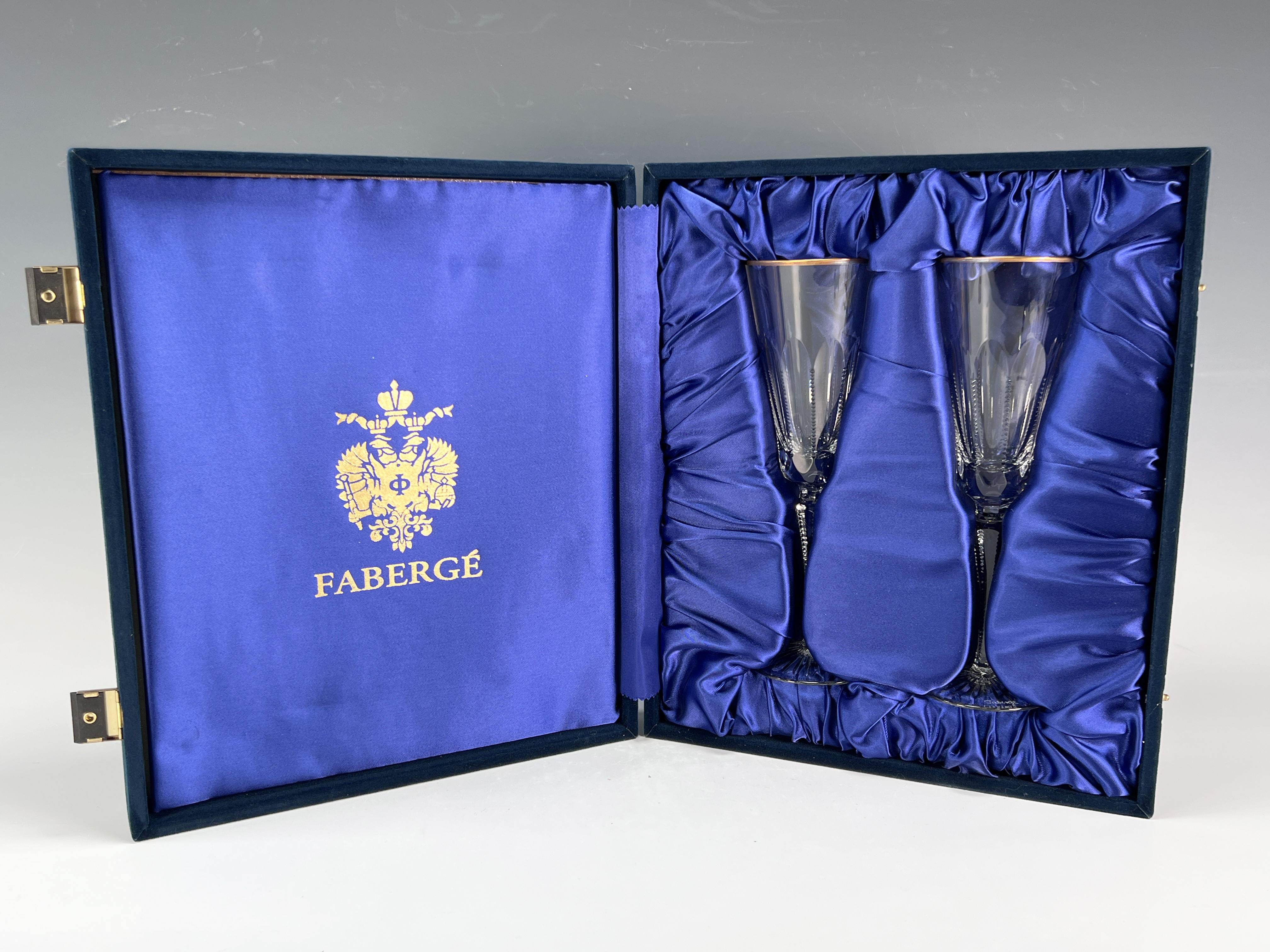 Pair Faberge Crystal Princess Champagne Toasting Flutes In Box image 5