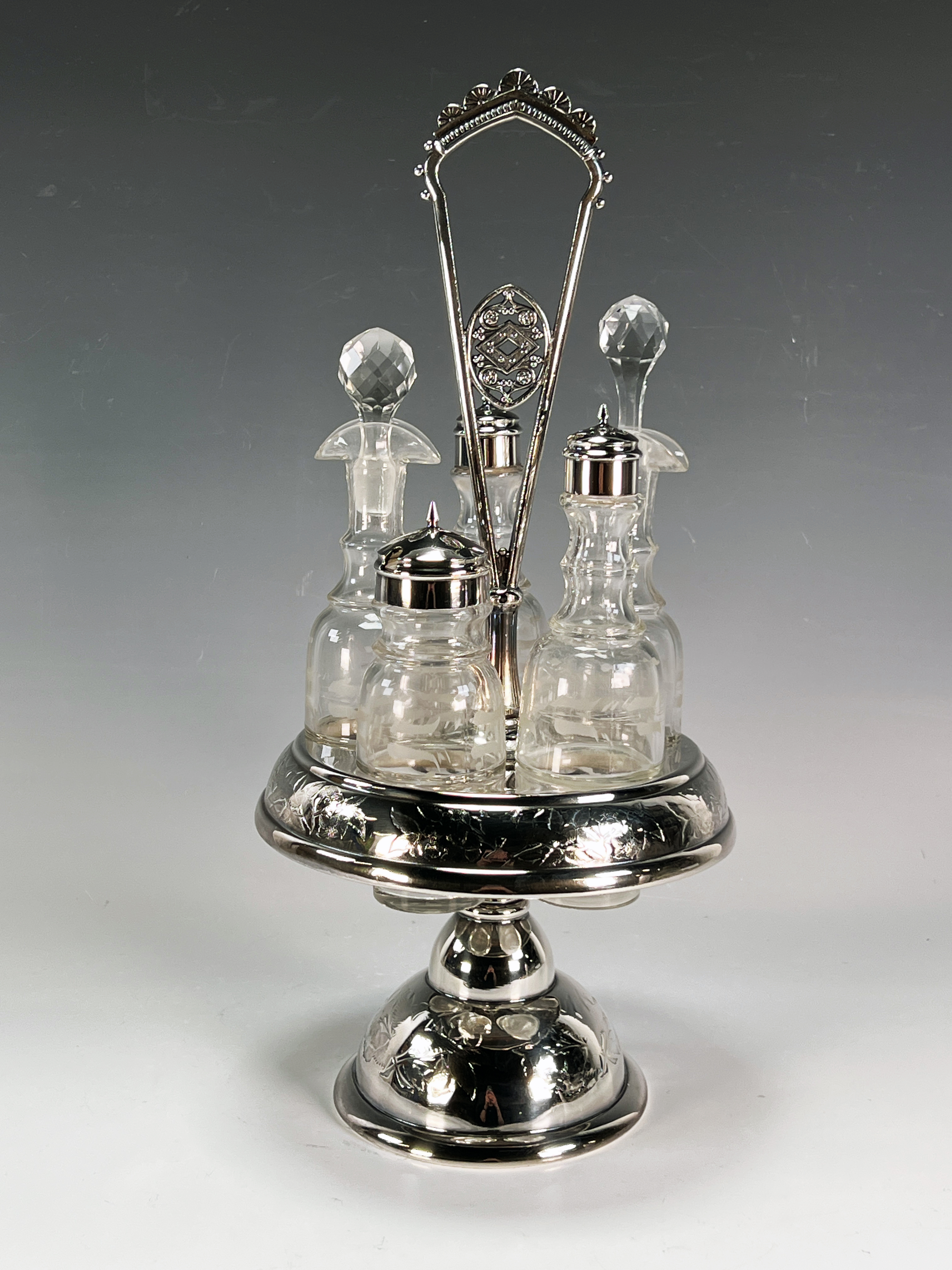 R.b. & Co Silverplate Condiment Caddy With Glass Bottles image 1