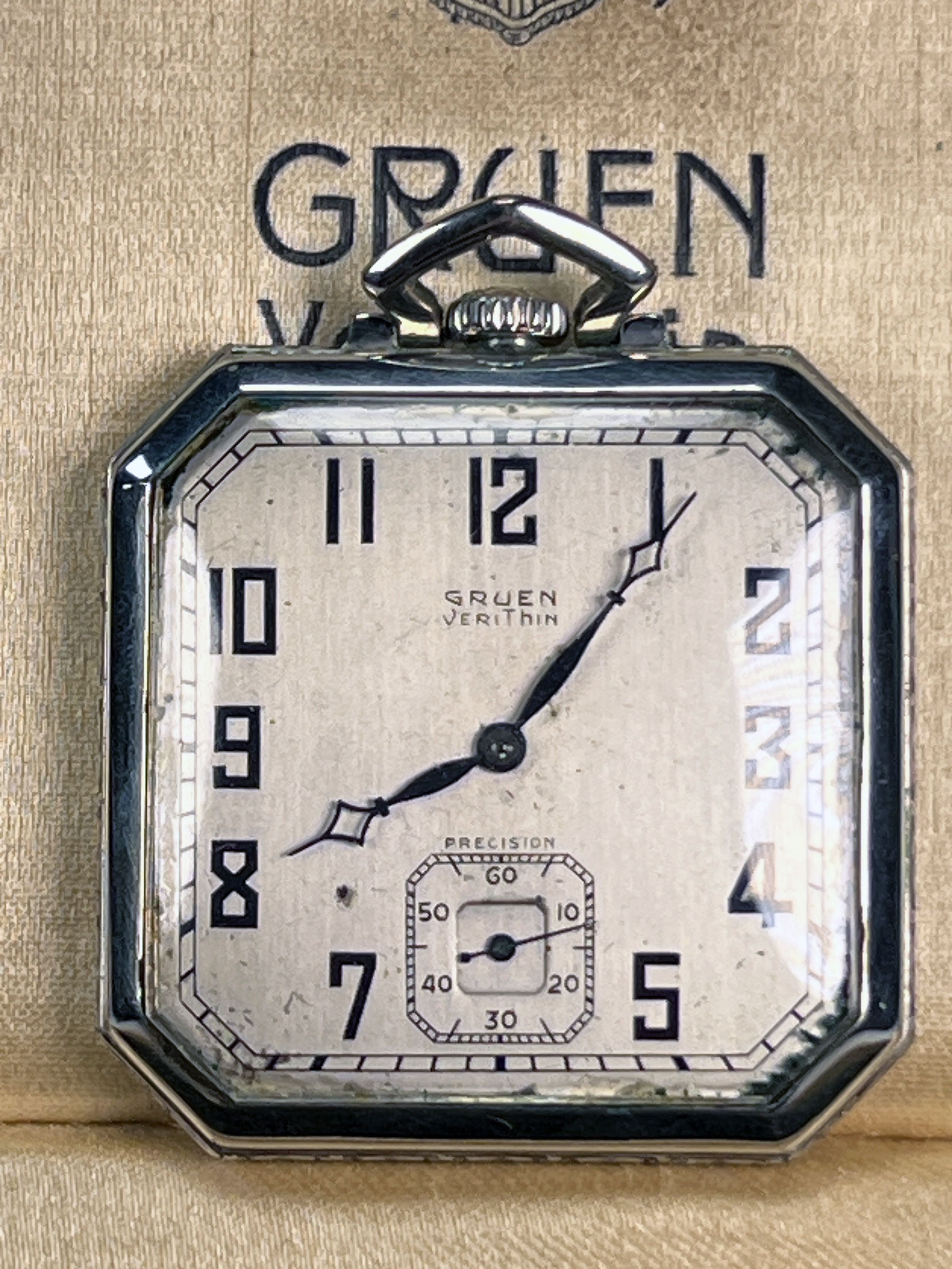 Gruen Verithin Art Deco Pocket Watch In Original Box image 2