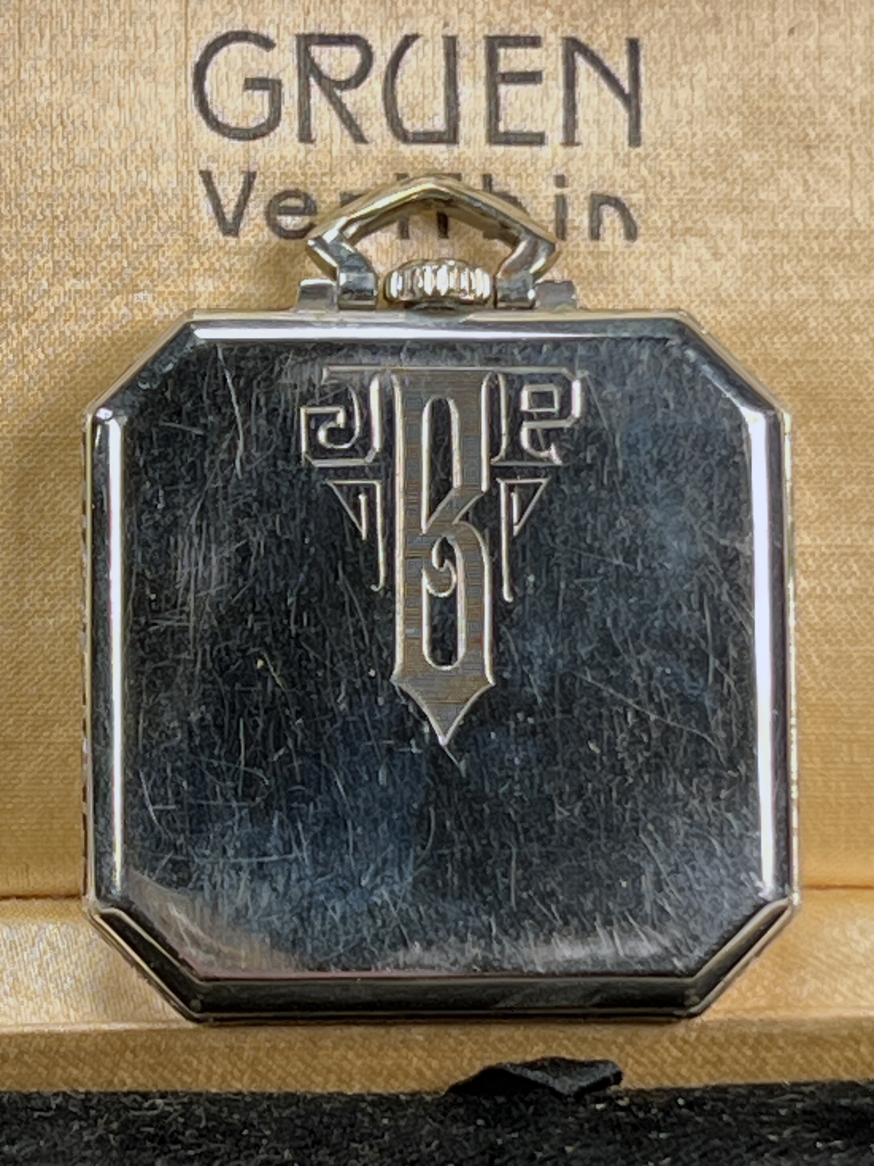 Gruen Verithin Art Deco Pocket Watch In Original Box image 3