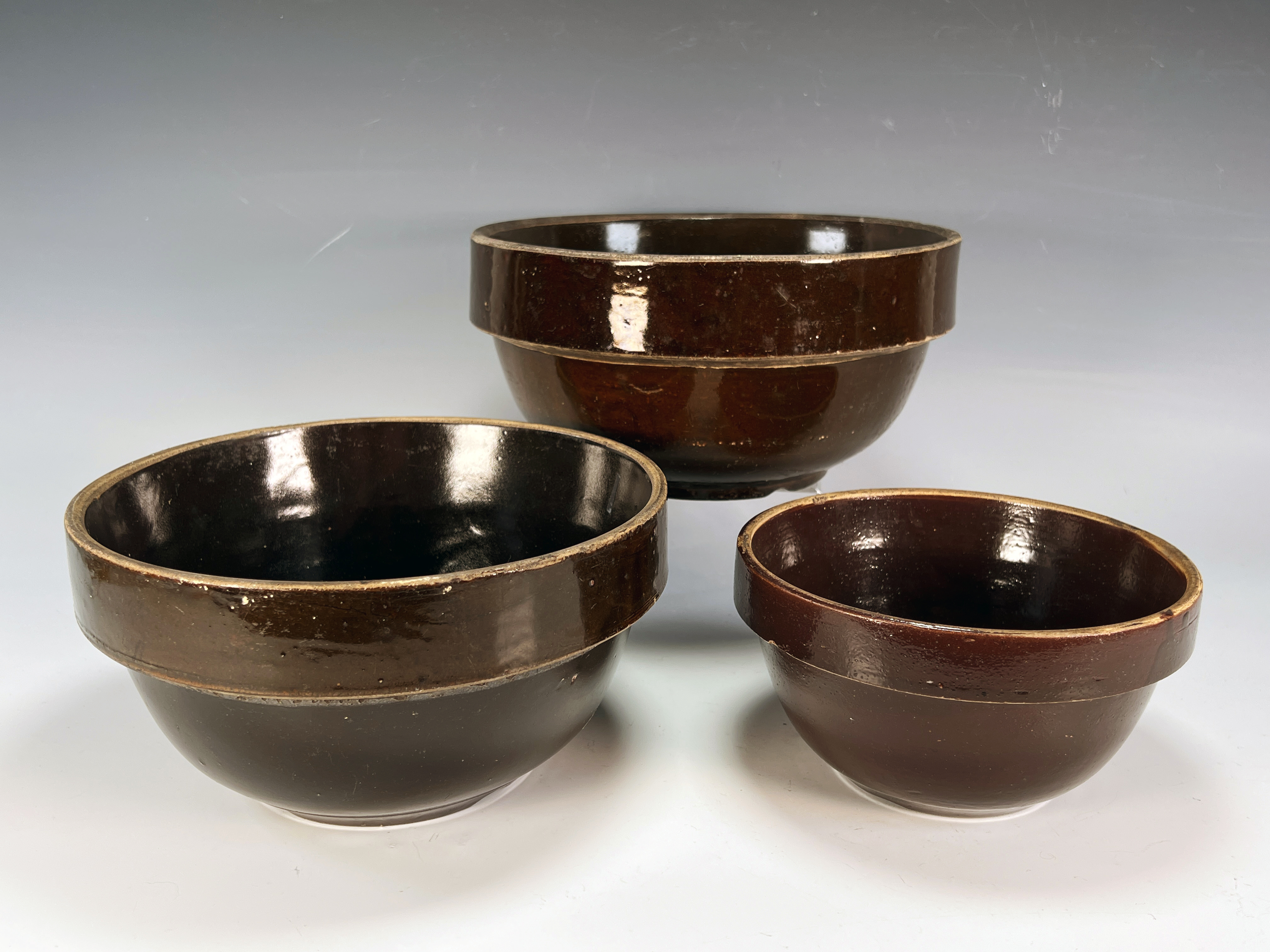 3 Dark Brown Glazed Ceramic Nesting Bowls image 1