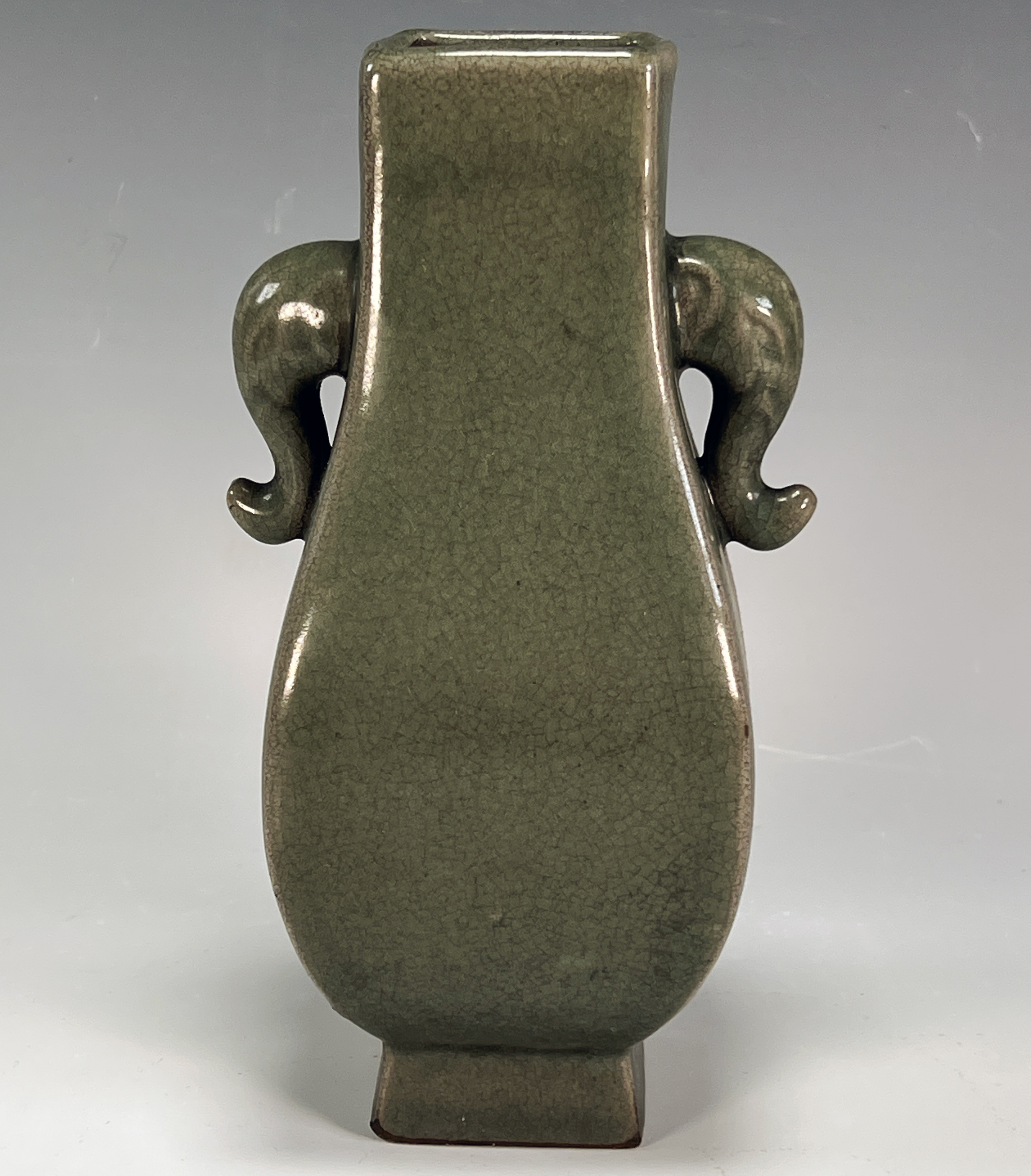 Dark Celadon Vase With Elephant Head Handles image 1