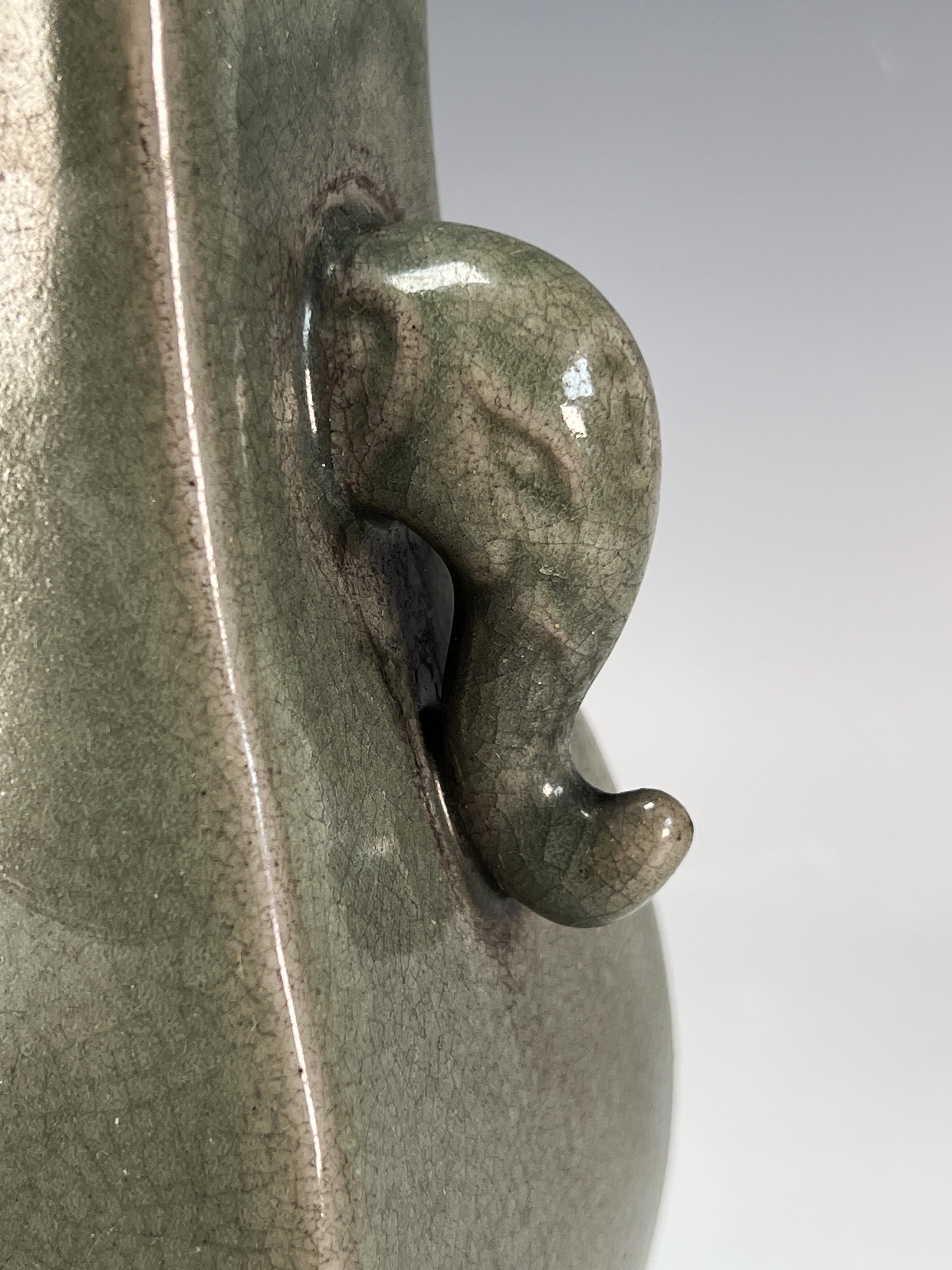 Dark Celadon Vase With Elephant Head Handles image 2