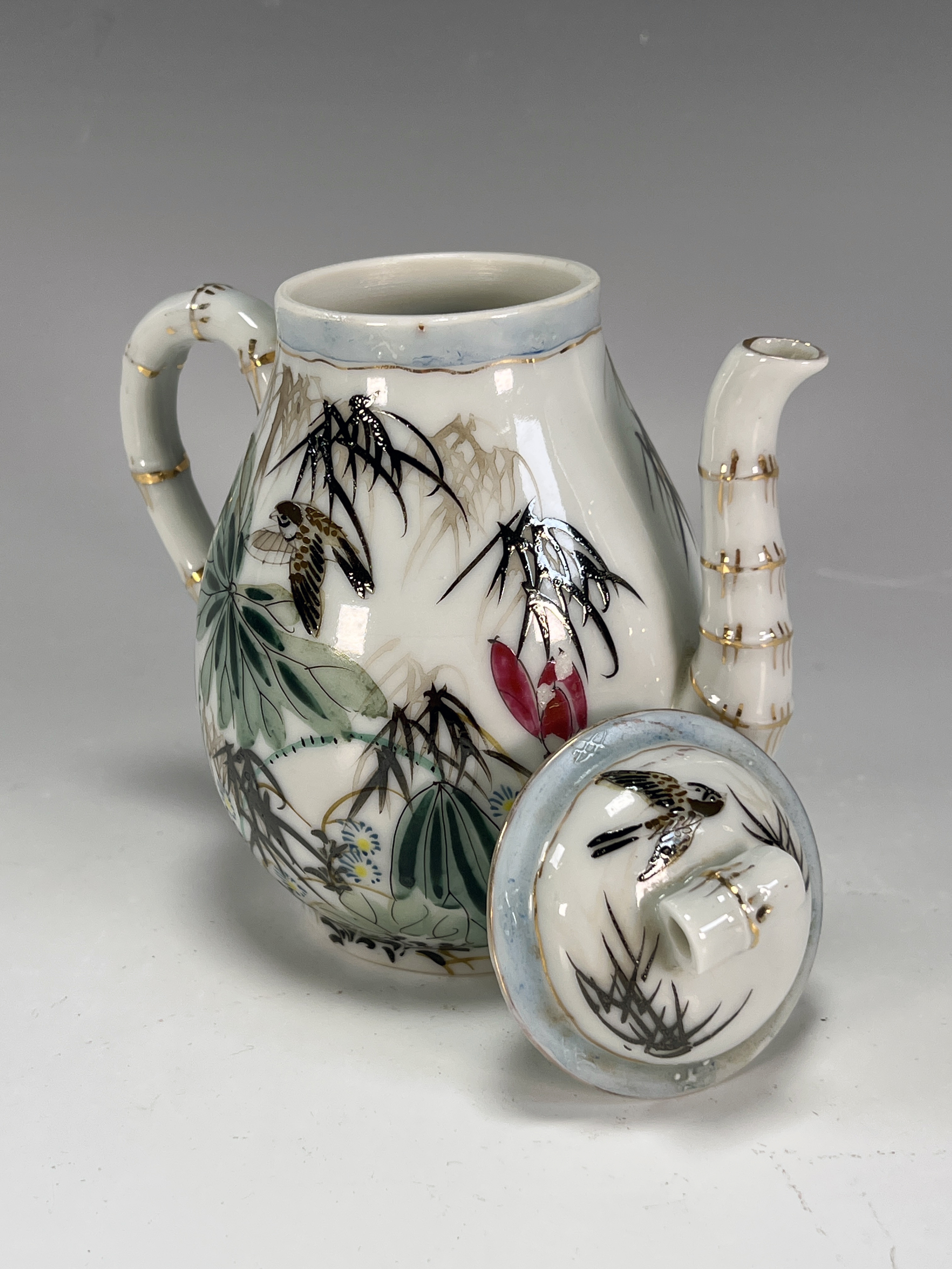 Flower & Bird Teapot With Bamboo Design image 2