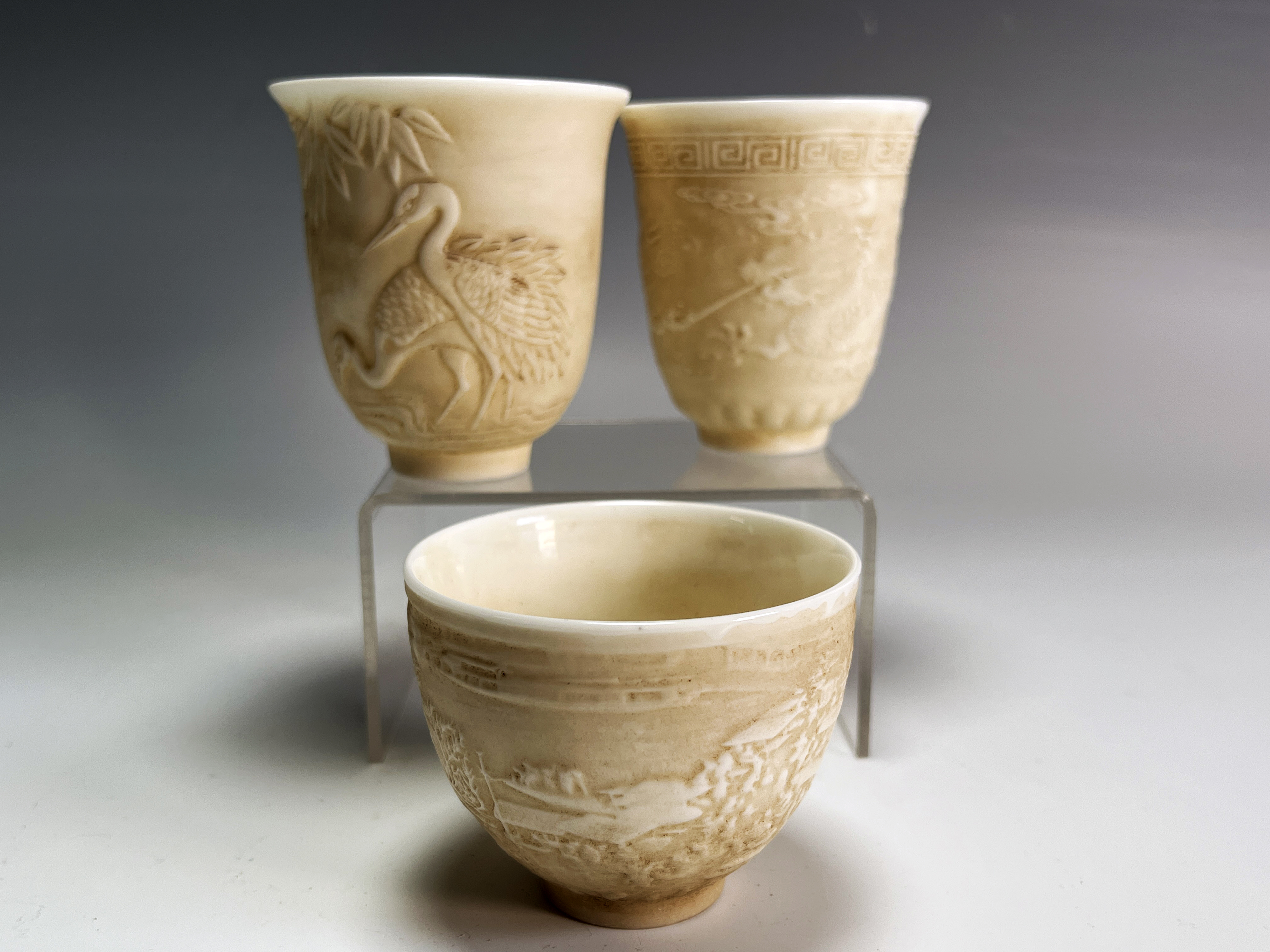 3 Chinese White Porcelain Tea Cups image 1