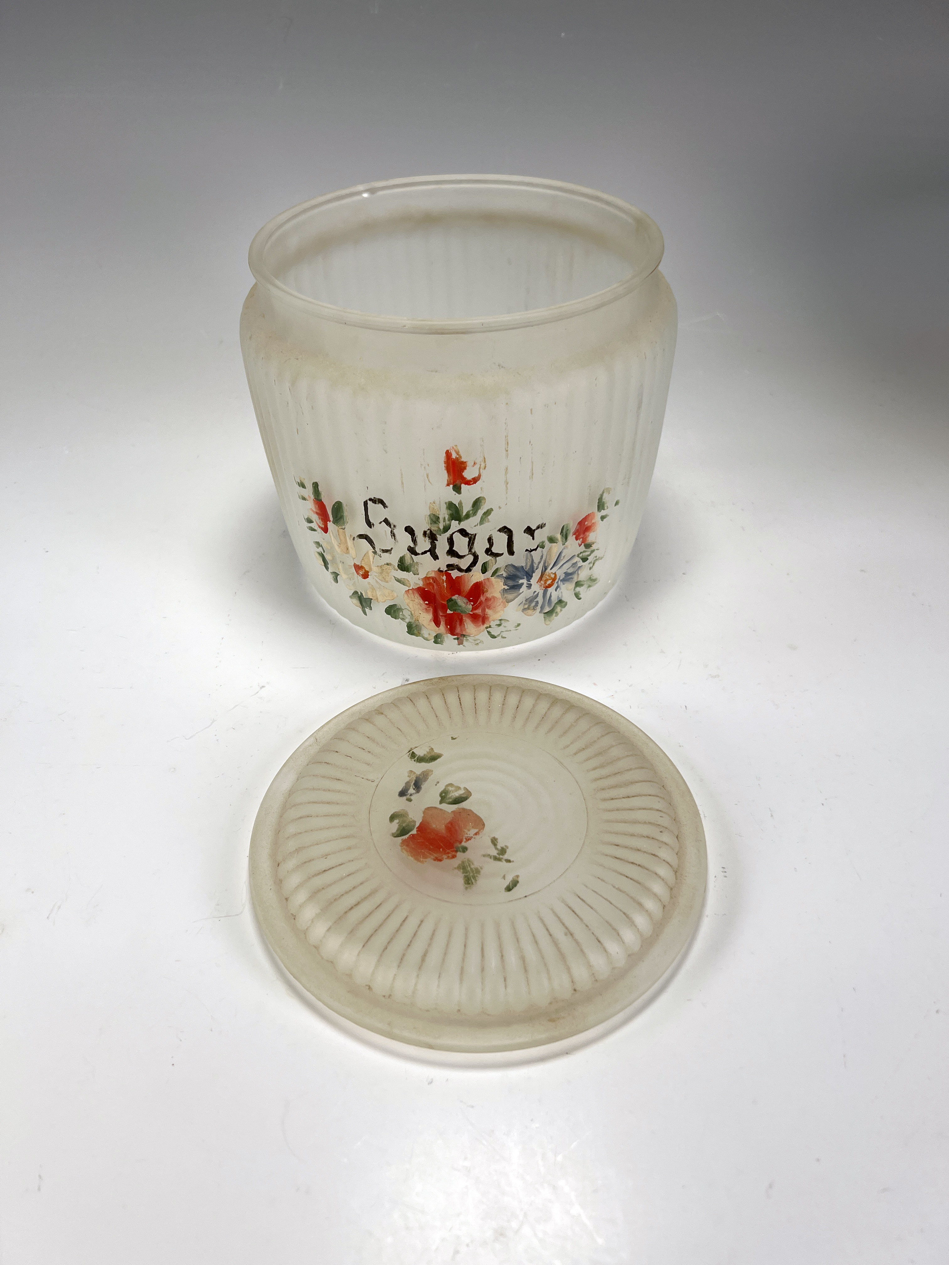3 Anchor Hocking Frosted Glass Floral Canisters  image 4