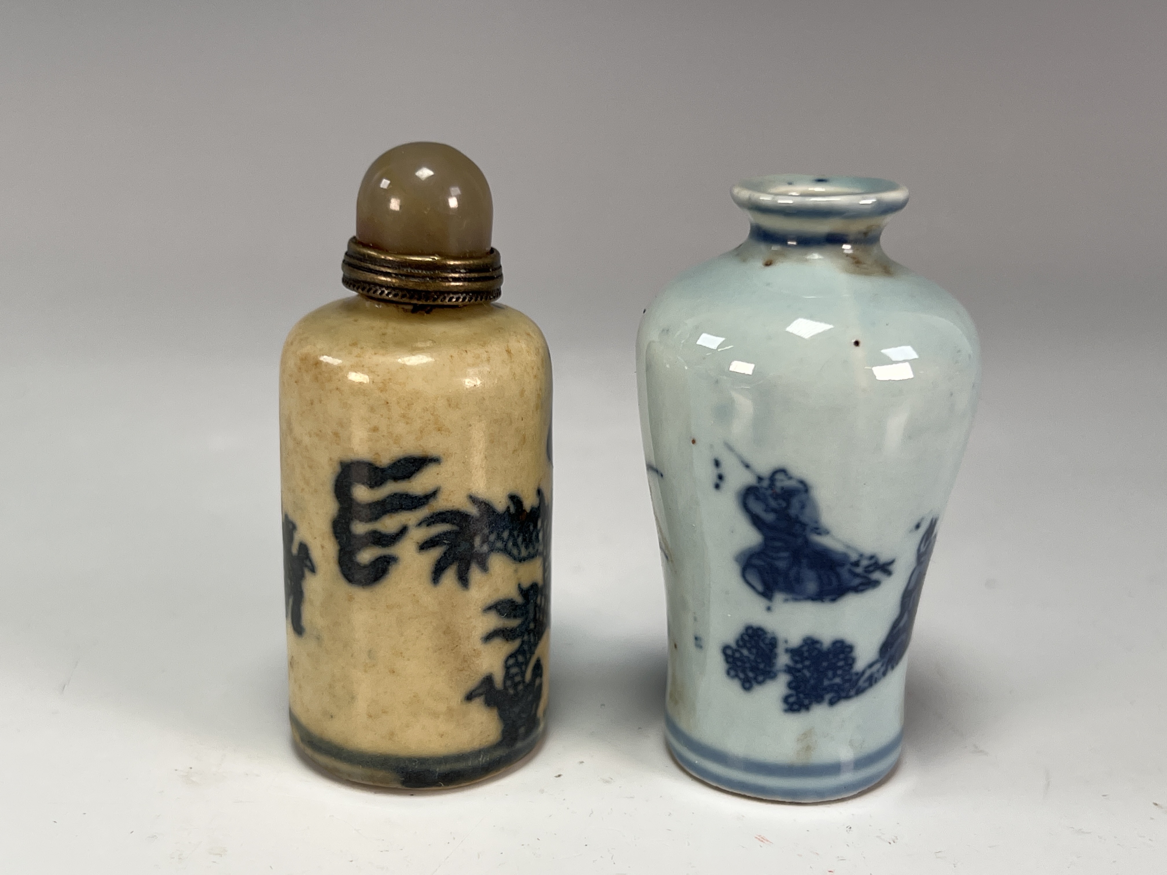 2 Porcelain Blue & White Snuff Bottles image 2