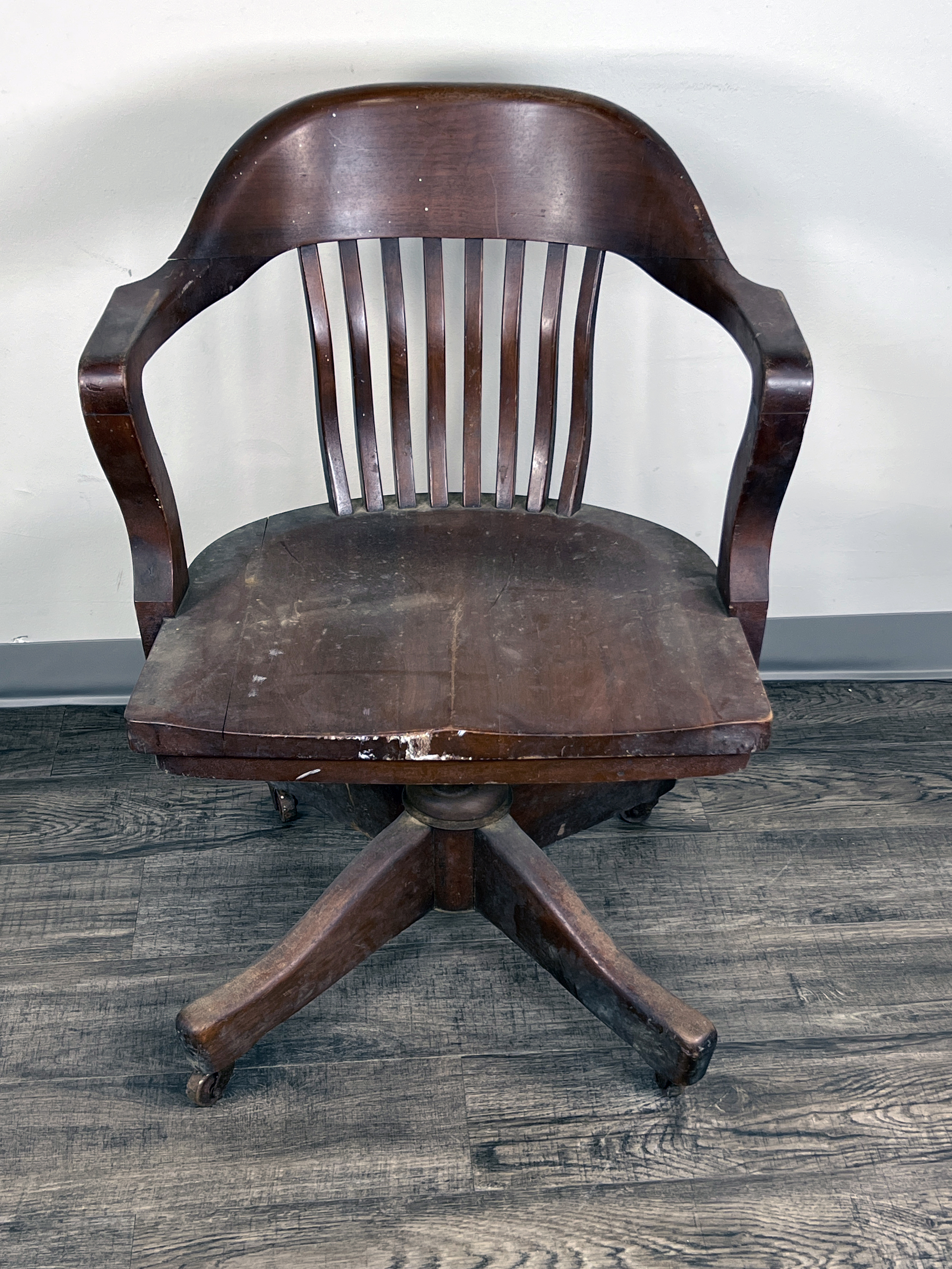 Vintage Wooden Swivel Office Desk Chair image 1