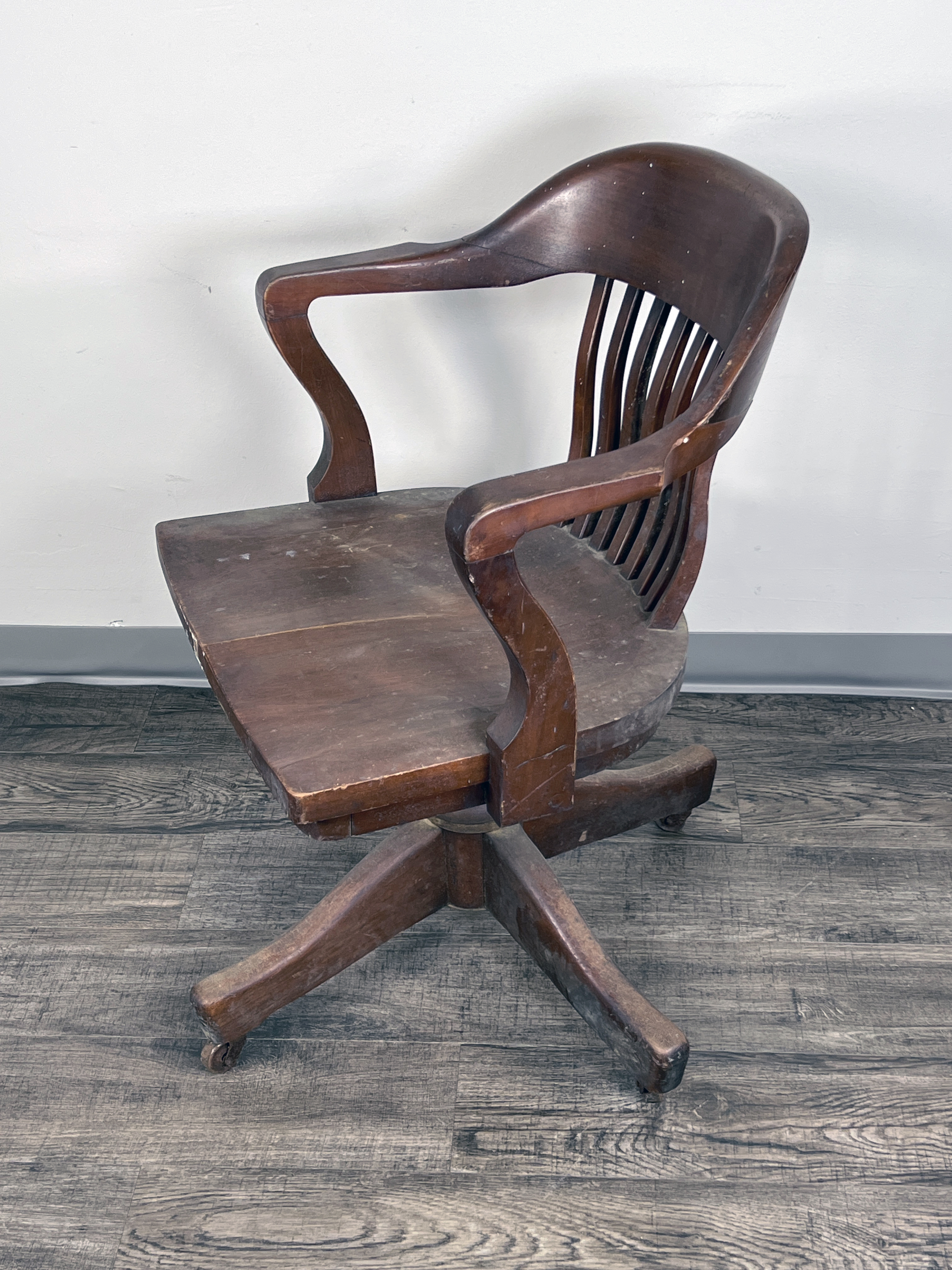 Vintage Wooden Swivel Office Desk Chair image 2