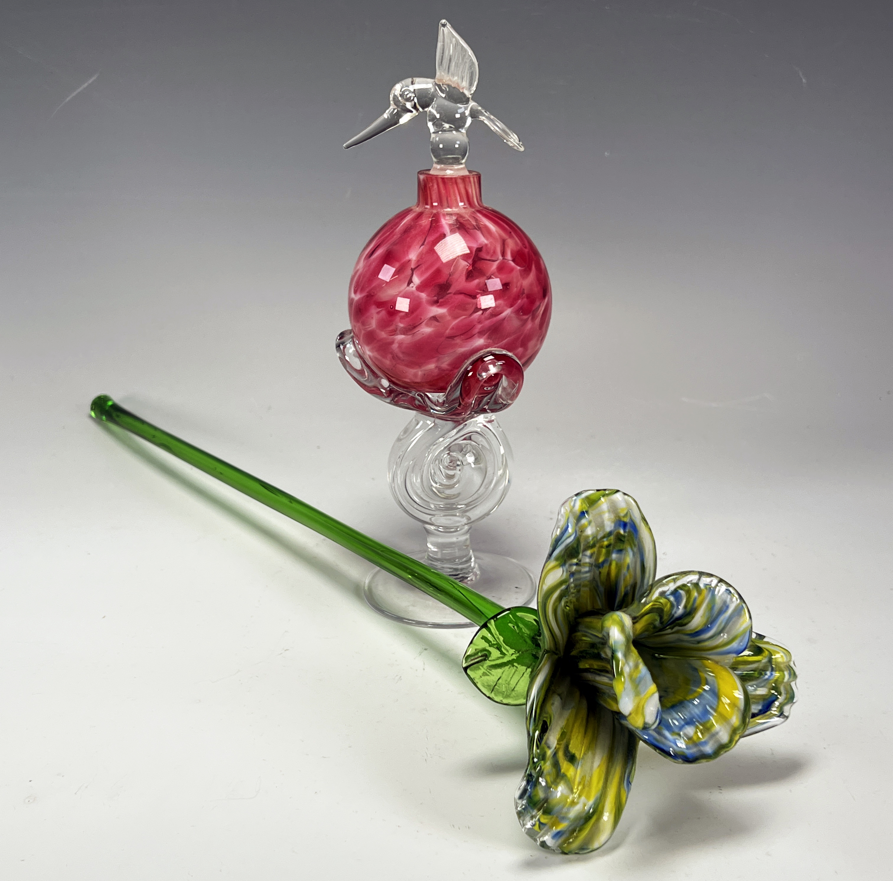 Art Glass Rose & Hummingbird Perfume Bottle image 1