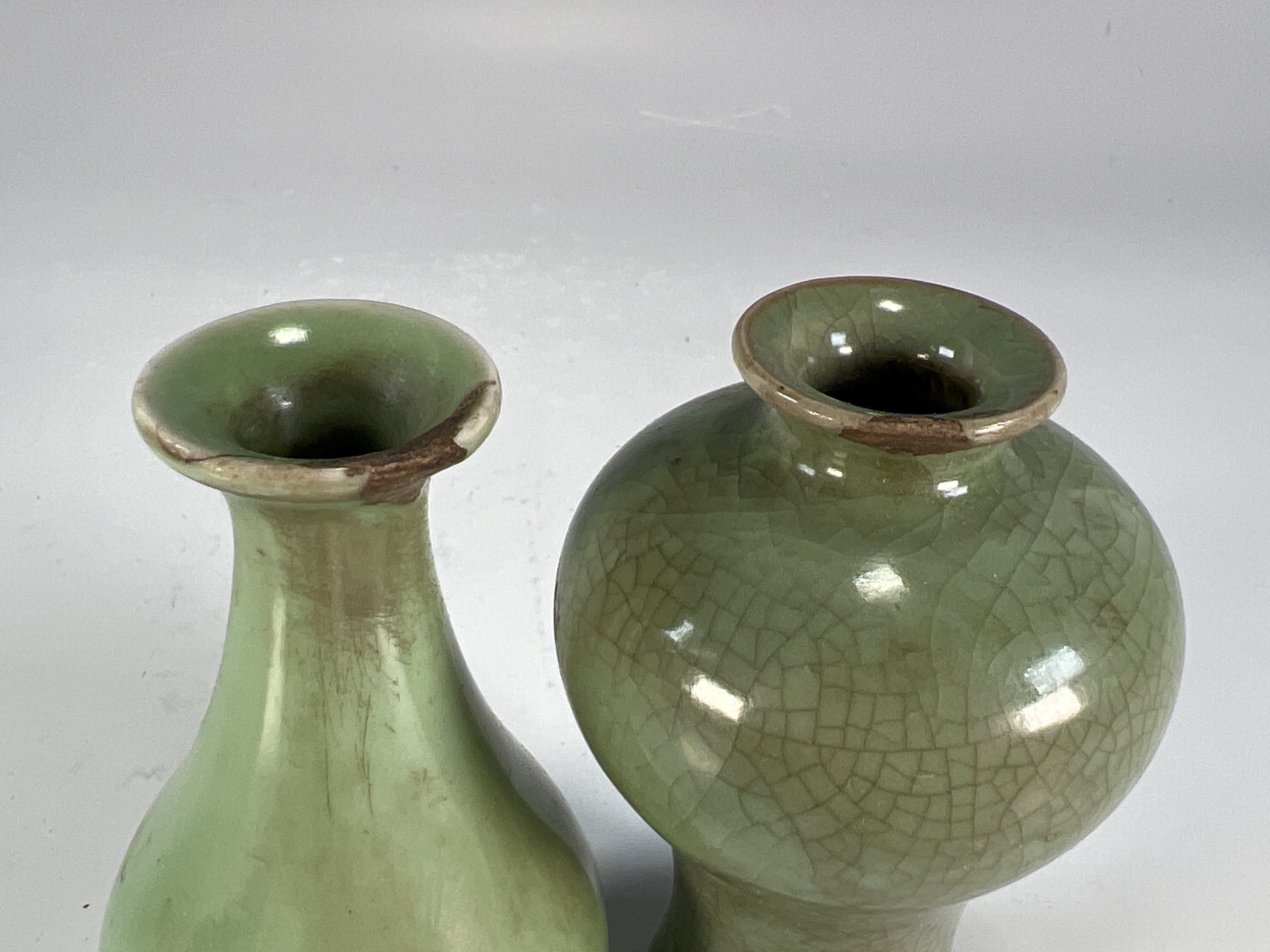 Small Yellow Tea Bowls & 2 Crackle Celadon Vases image 4