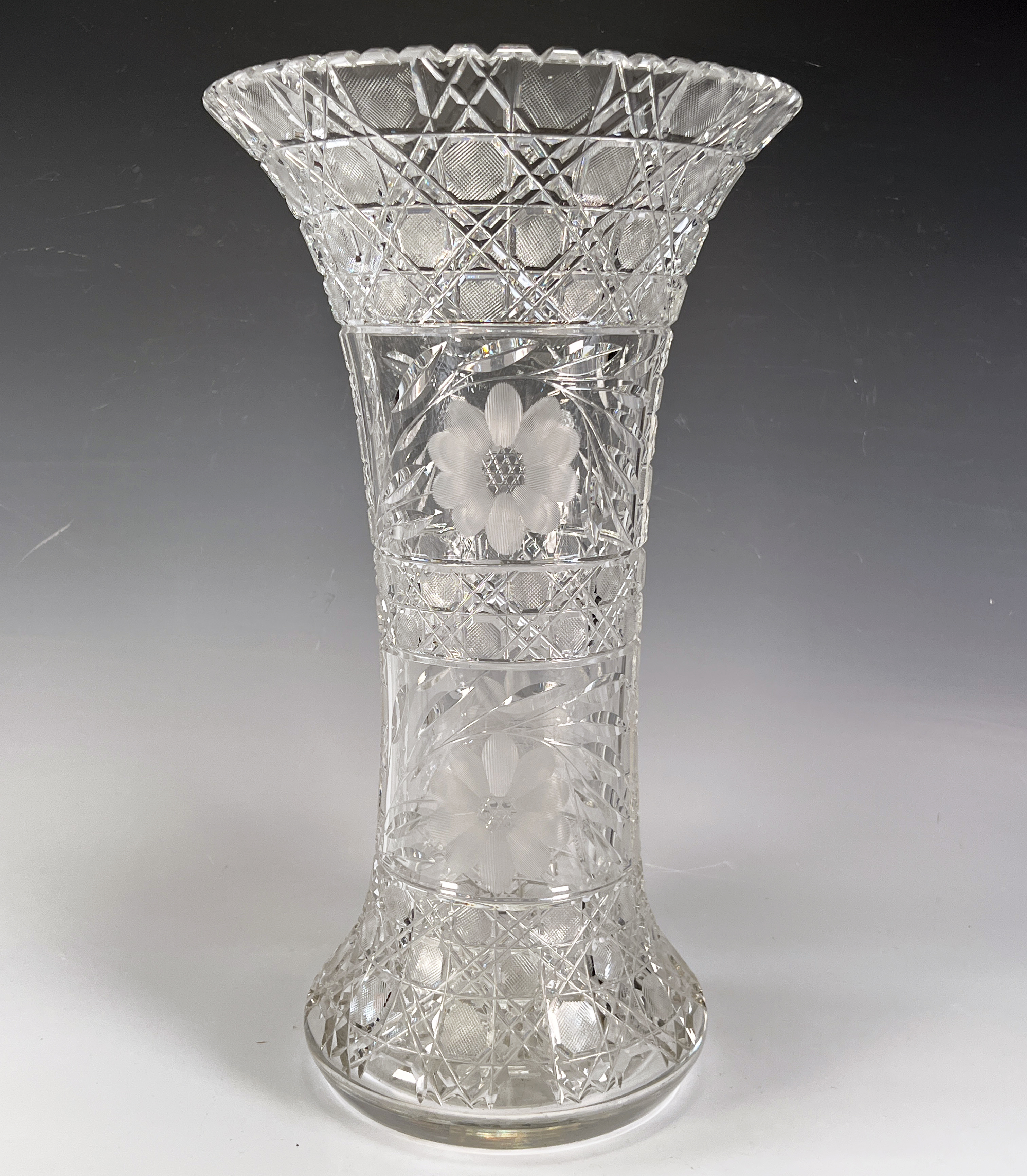Tall Cut Glass Floral Vase image 1