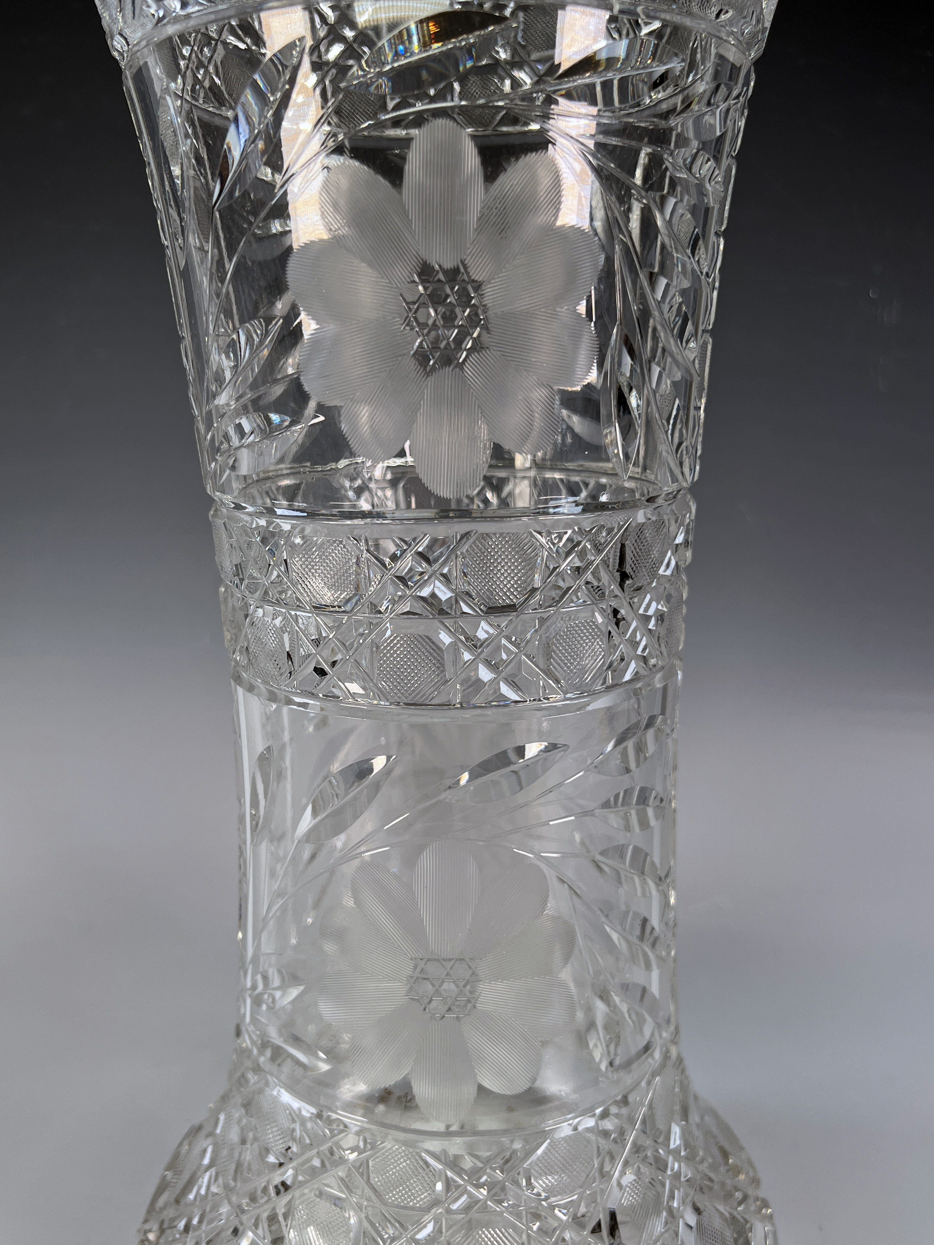 Tall Cut Glass Floral Vase image 2