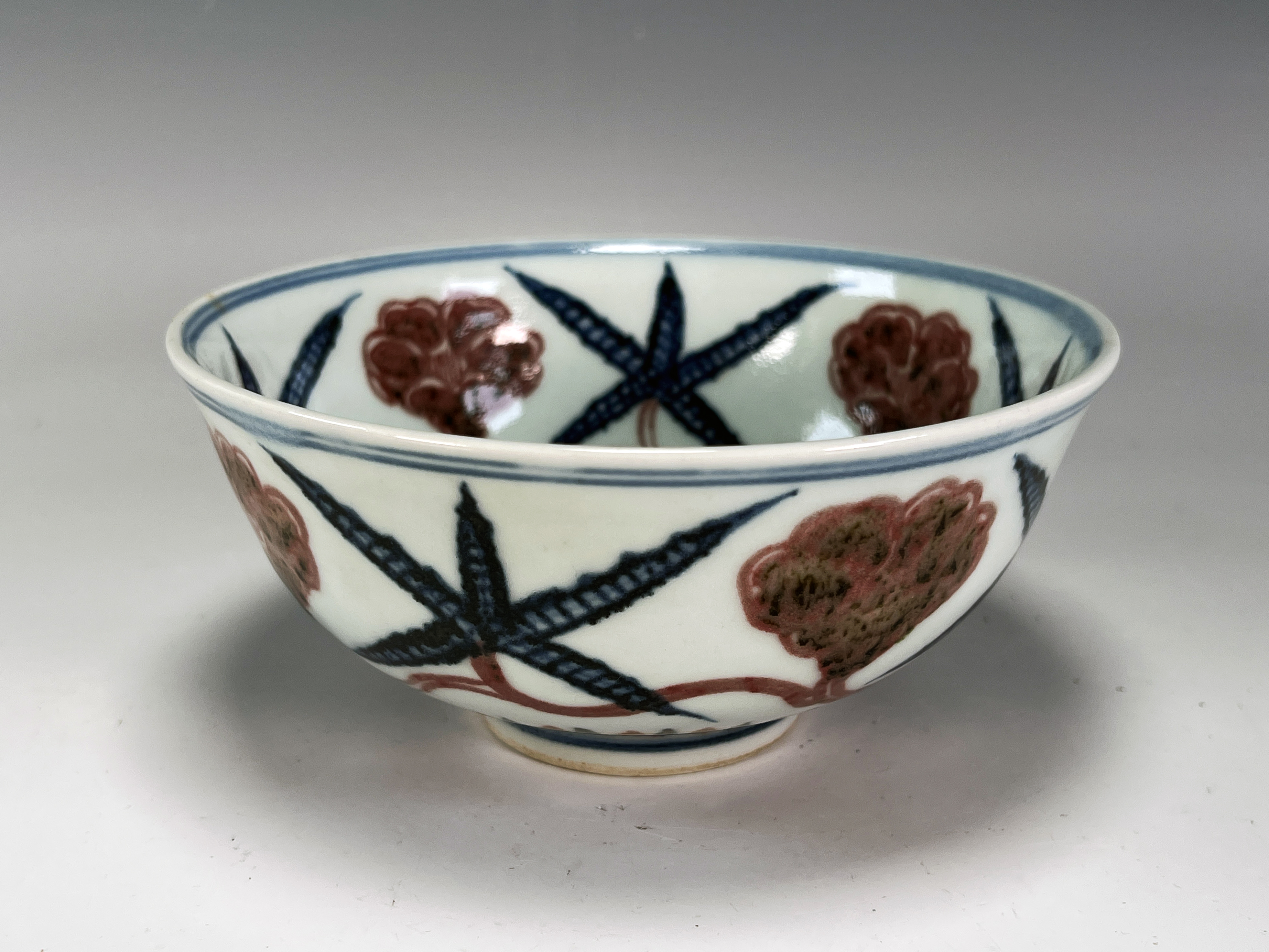 Chinese Porcelain Blue & Red Floral Bowl image 1